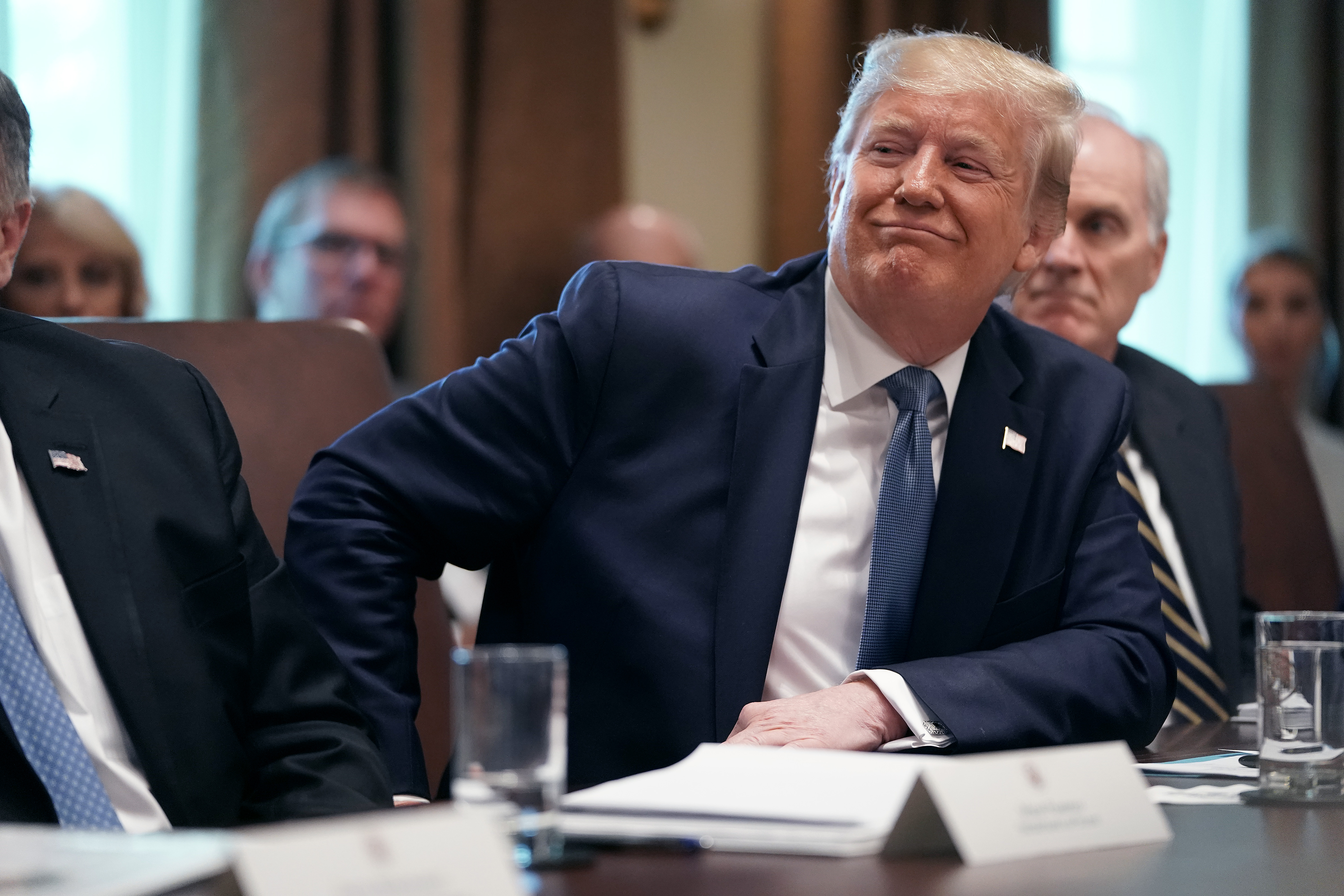 WASHINGTON, DC - JULY 16: U.S. President Donald Trump (C) leads a cabinet meeting at the White House July 16, 2019 in Washington, DC. Trump and members of his administration addressed a wide variety of subjects, including Iran, opportunity zones, drug prices, HIV/AIDS, immigration and other subjects for more than an hour. (Photo by Chip Somodevilla/Getty Images)
