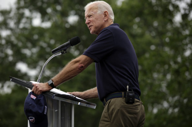 DES MOINES, IA - SEPTEMBER 21: Democratic presidential candidate, former Vice President Joe Biden speaks during the Democratic Polk County Steak Fry on September 21, 2019 in Des Moines, Iowa. Seventeen presidential candidates attended the Polk County Steak Fry. (Photo by Joshua Lott/Getty Images)