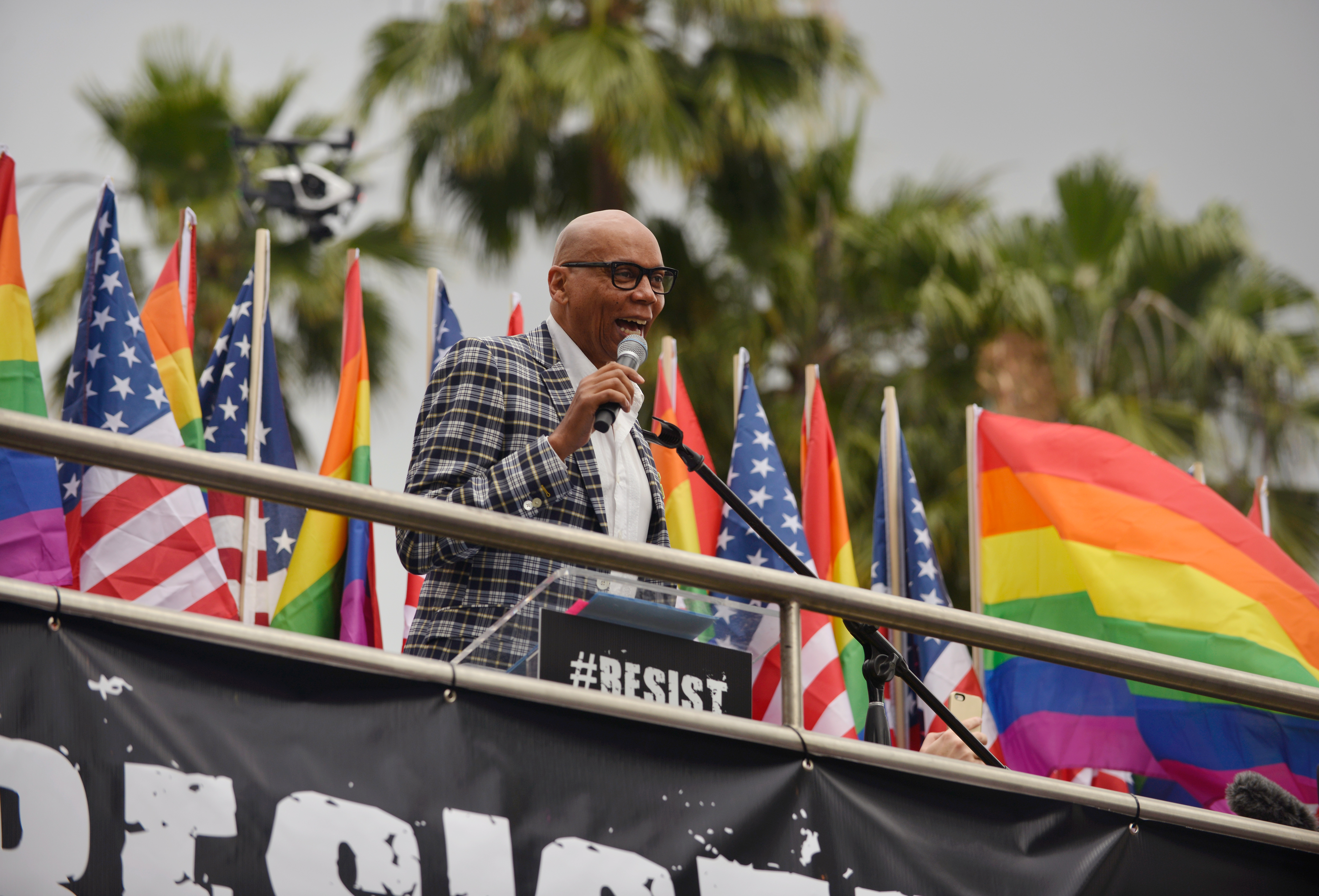 WEST HOLLYWOOD, CA - JUNE 11: RuPaul speaks at the LA Pride ResistMarch on June 11, 2017 in West Hollywood, California. (Photo by Chelsea Guglielmino/Getty Images)