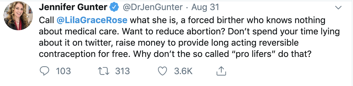 Screenshot of Jennifer Gunter tweet. 