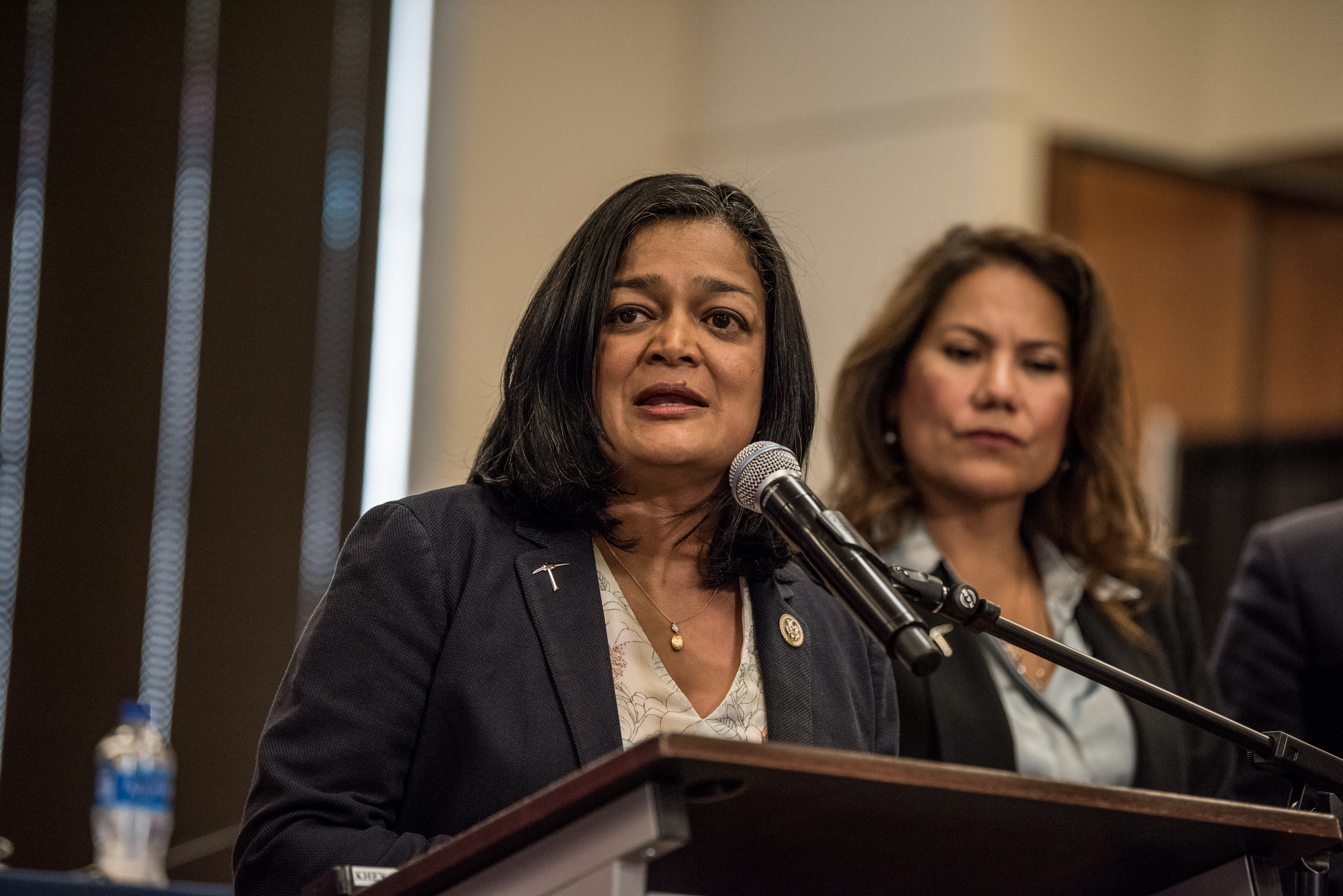 EL PASO, TX - SEPTEMBER 06: Rep. Pramila Jayapal (D-WA) speaks during a press conference held by the House Judiciary Committee on immigration and domestic terrorism at the University of Texas at El Paso on September 6, 2019 in El Paso, Texas. (Cengiz Yar/Getty Images)