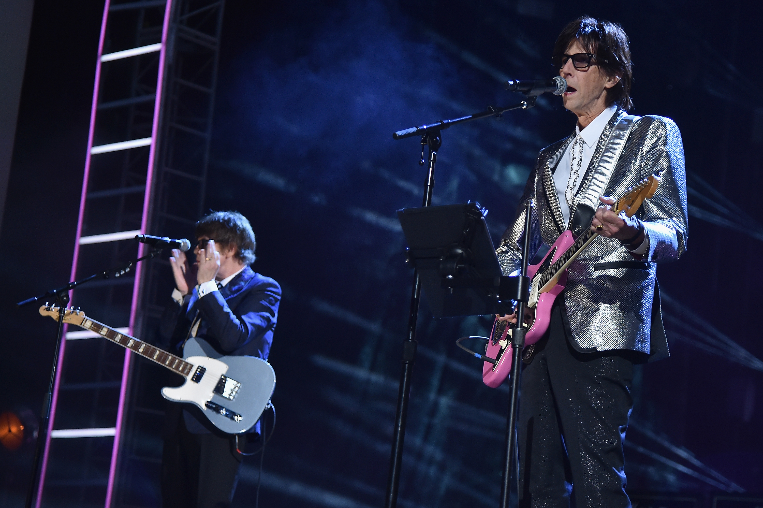 Ric Ocasek of the Cars performs during the 33rd Annual Rock & Roll Hall of Fame Induction Ceremony at Public Auditorium on April 14, 2018 in Cleveland, Ohio. (Photo by Theo Wargo/Getty Images For The Rock and Roll Hall of Fame)