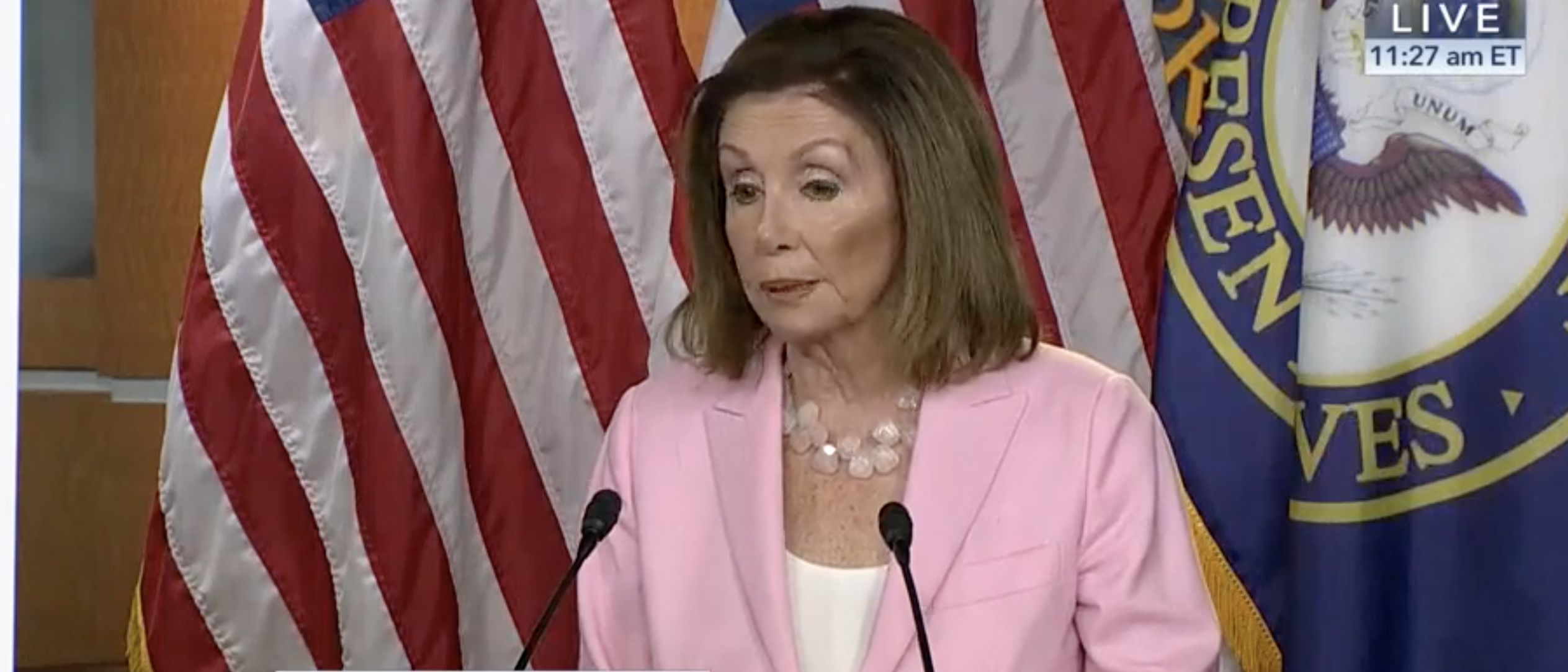 Nancy Pelosi leaves her weekly press conference early after more impeachment questions. (Screenshot C-SPAN)