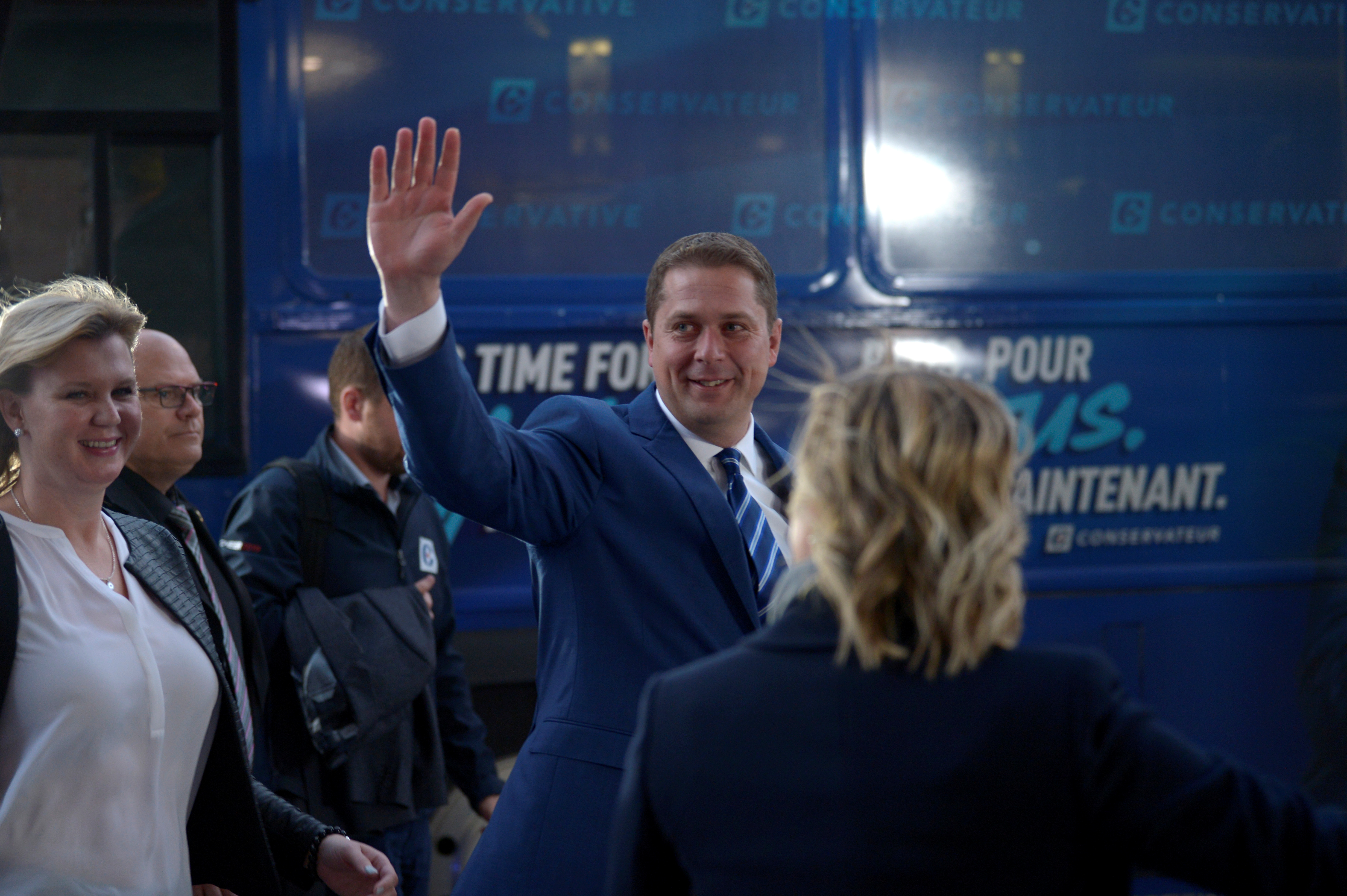 Conservative leader Andrew Scheer arrives to the French televised debate at TVA in Montreal, Quebec, Canada October 2, 2019. REUTERS/Andrej Ivanov 
