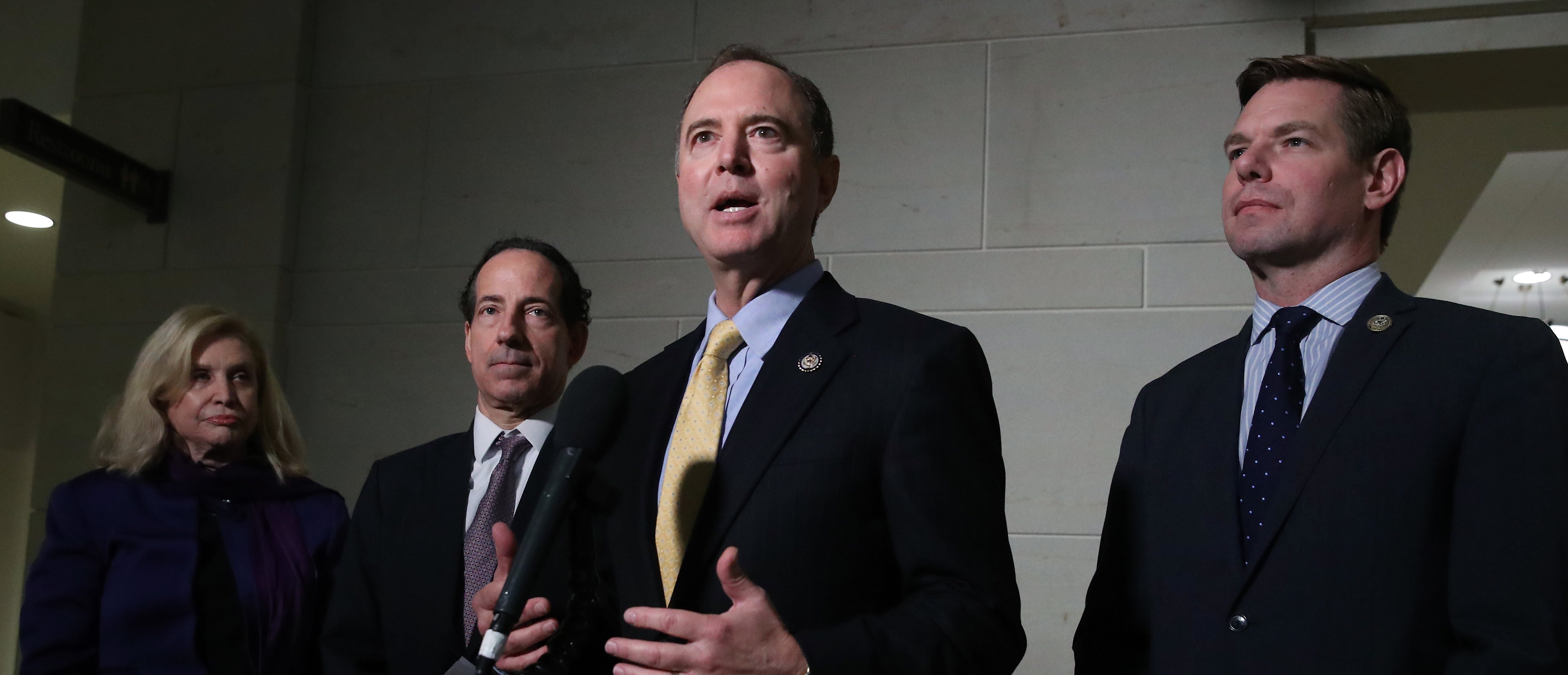 U.S. House Intelligence Committee Chairman Rep. Adam Schiff (D-CA) speaks to members of the media outside a closed session before the House Intelligence, Foreign Affairs and Oversight committees at the U.S. Capitol on October 28, 2019. (Mark Wilson/Getty Images)