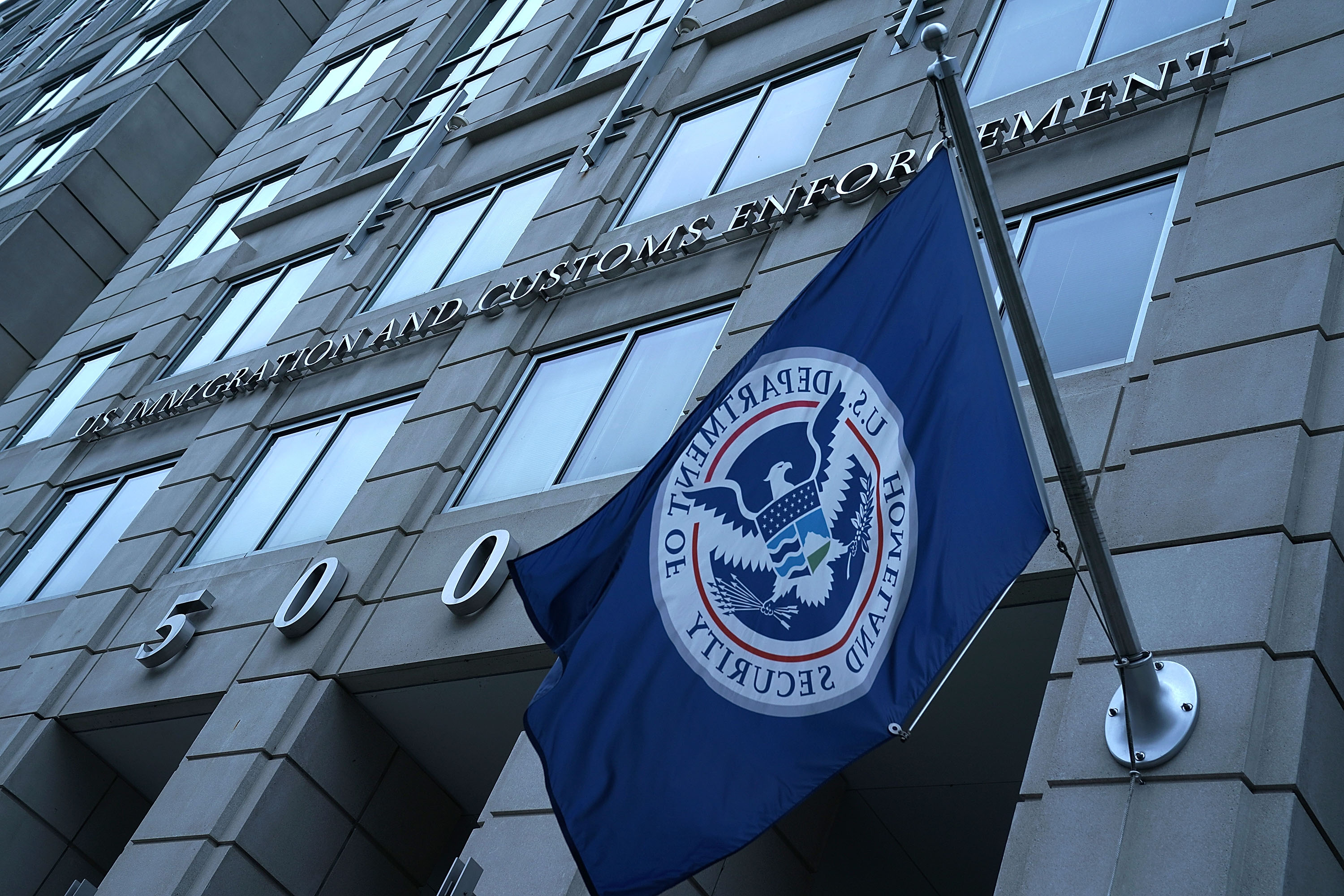 WASHINGTON, DC - JULY 06: An exterior view of U.S. Immigration and Customs Enforcement (ICE) agency headquarters is seen July 6, 2018 in Washington, DC. U.S. Vice President Mike Pence placed a visit to the agency and received a briefing on "ICE's overall mission on enforcement and removal operations, countering illicit trade, and human smuggling." (Photo by Alex Wong/Getty Images)