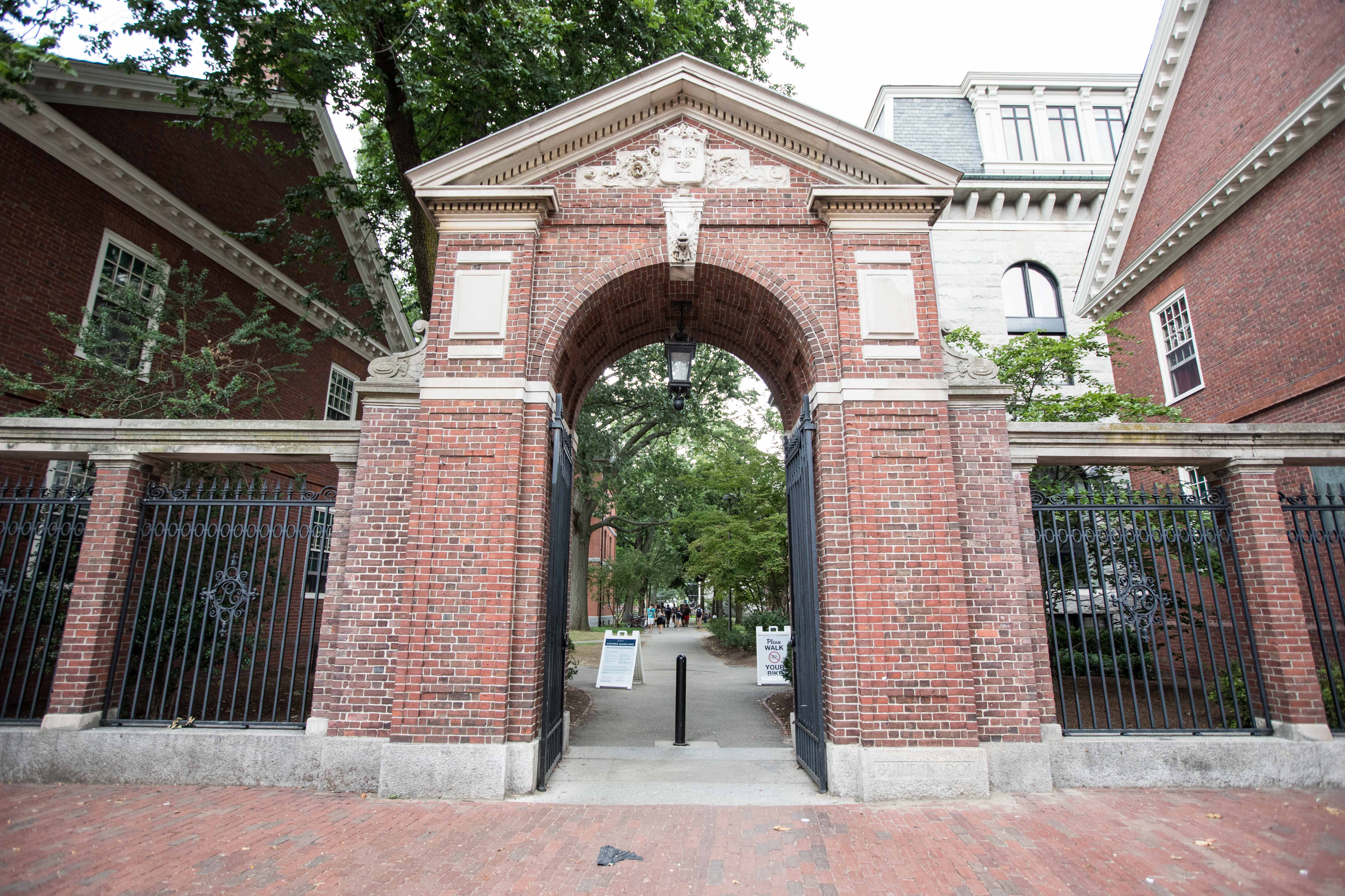 The entrance to Harvard Yard at Harvard University on August 30, 2018. (Scott Eisen/Getty Images)