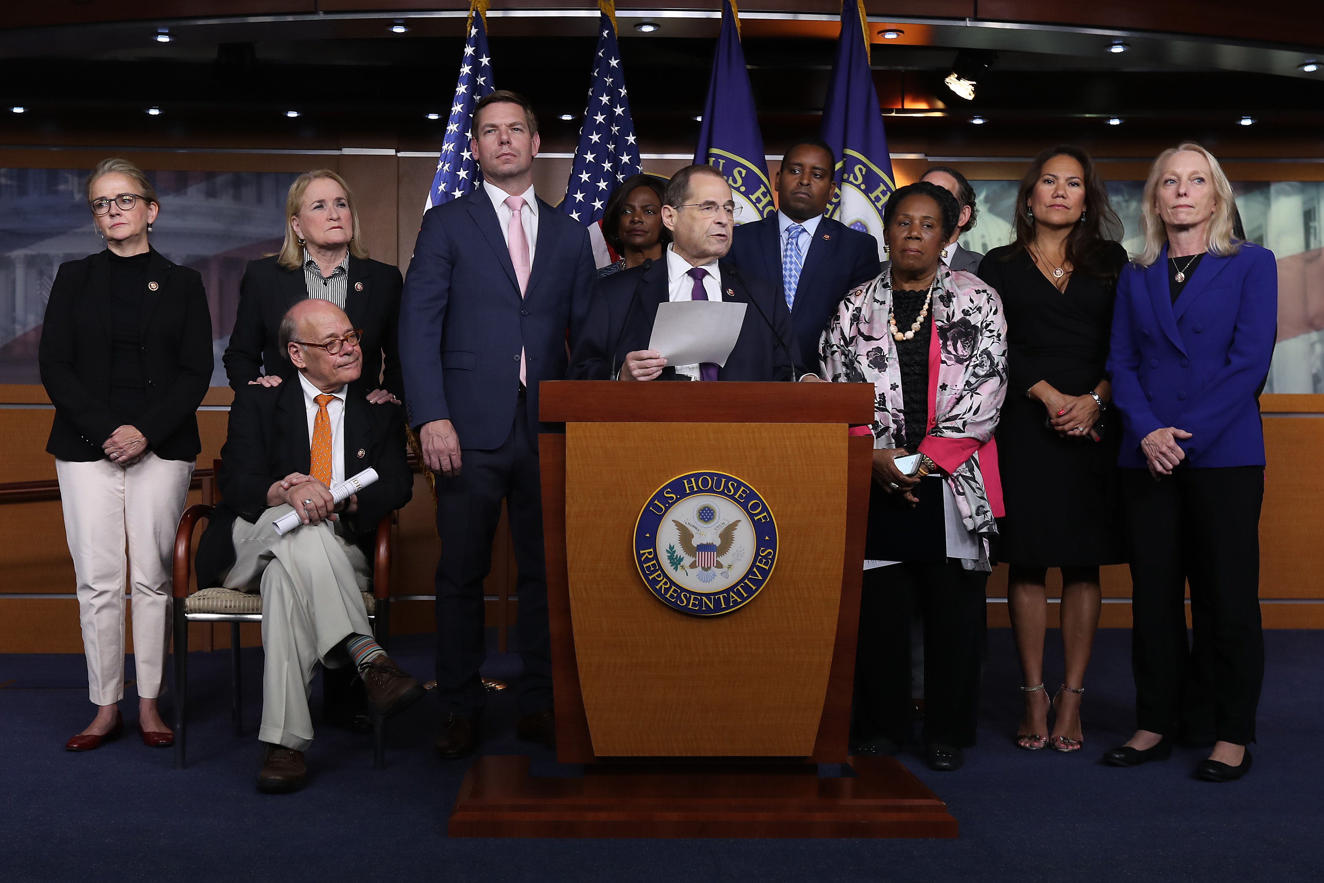 House Judiciary Committee Chairman Jerrold Nadler (D-NY) (C) and fellow Democratic members of the committee speak at the Capitol on July 26, 2019. (Chip Somodevilla/Getty Images)