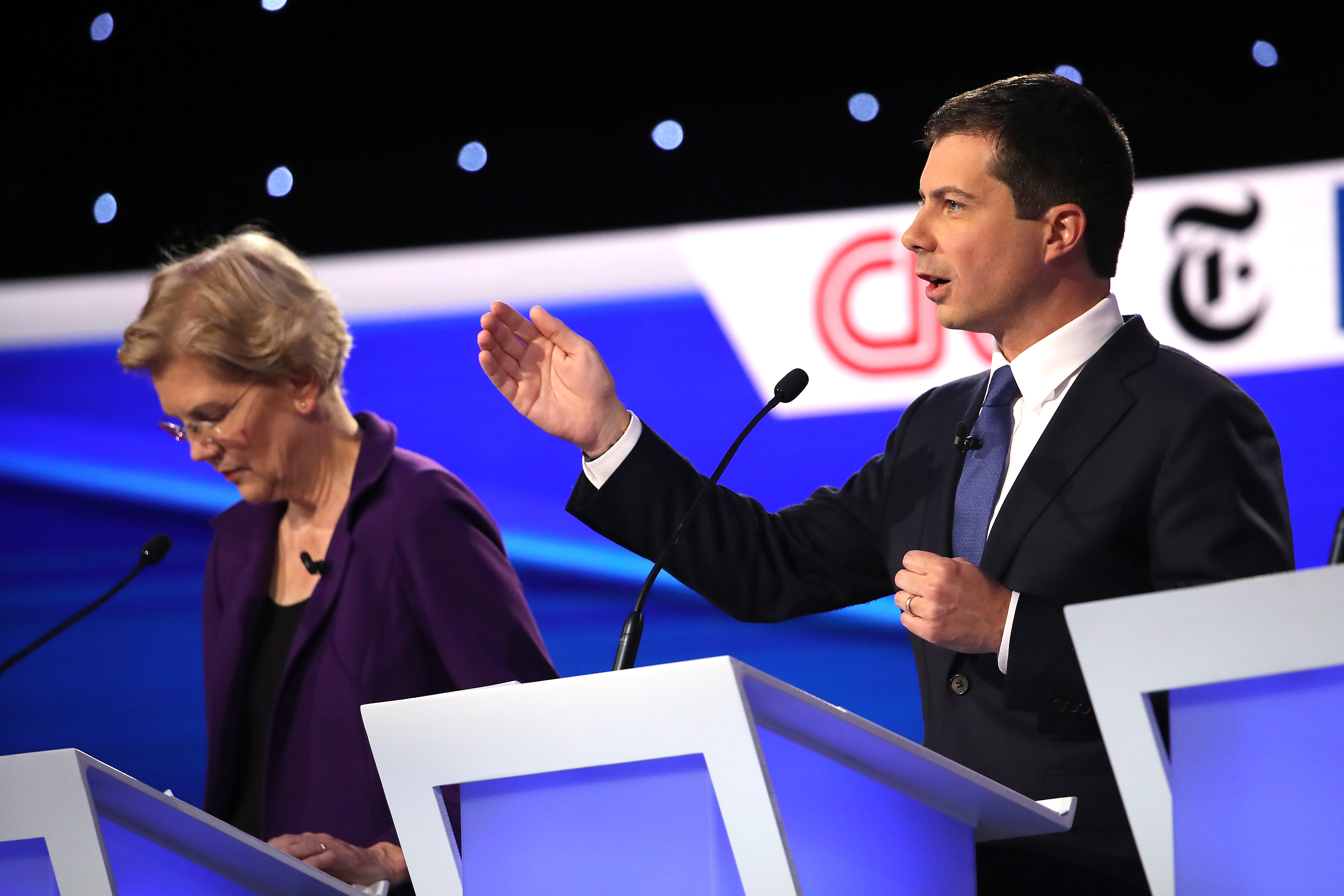 South Bend Mayor Pete Buttigieg speaks during the Democratic Presidential Debate at Otterbein University on October 15, 2019. (Win McNamee/Getty Images)