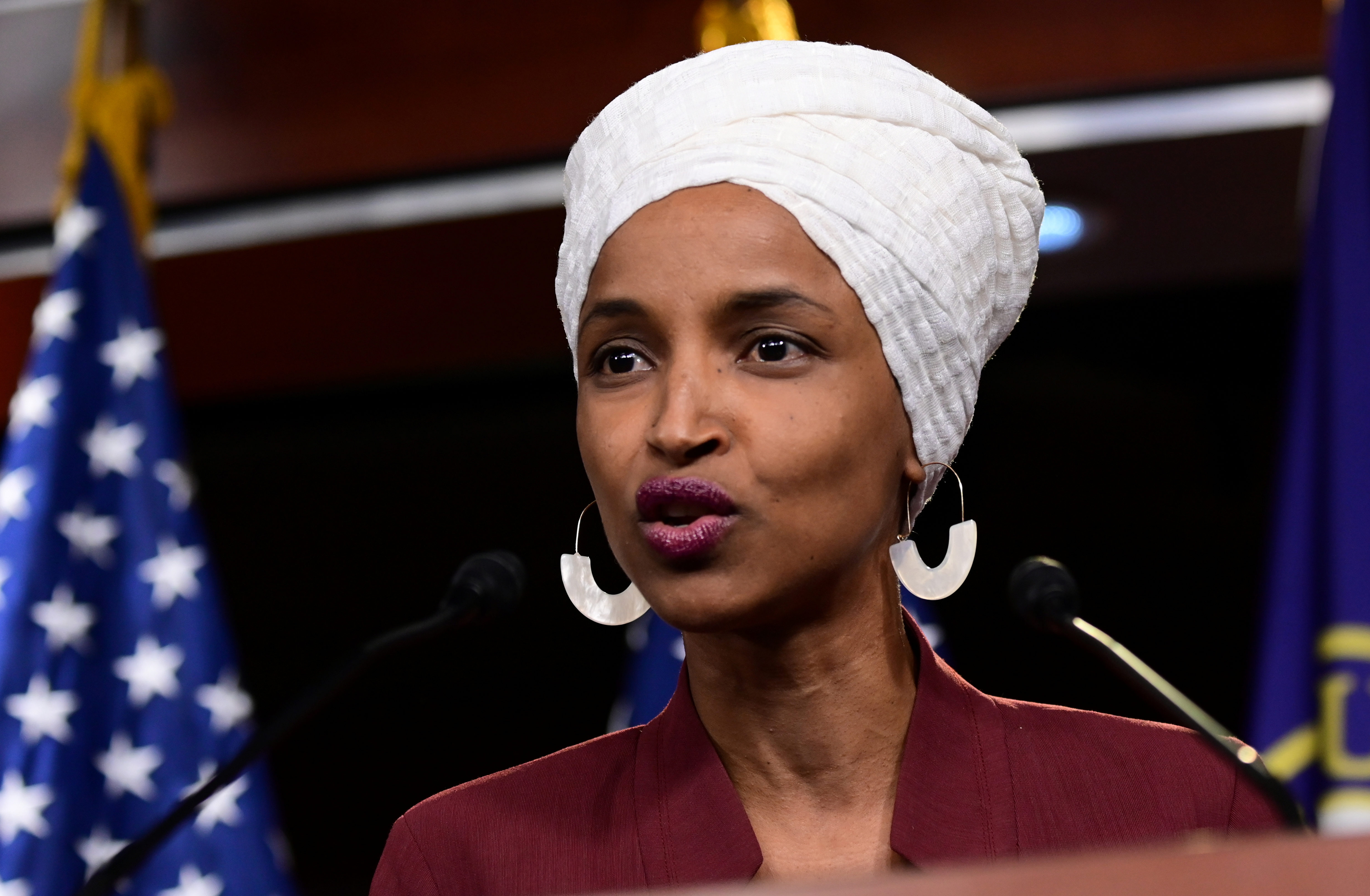 U.S. Rep Ilhan Omar (D-MN) speaks at a news conference after Democrats in the U.S. Congress moved to formally condemn President Donald Trump's attacks on the four minority congresswomen on Capitol Hill in Washington, U.S., July 15, 2019. REUTERS/Erin Scott