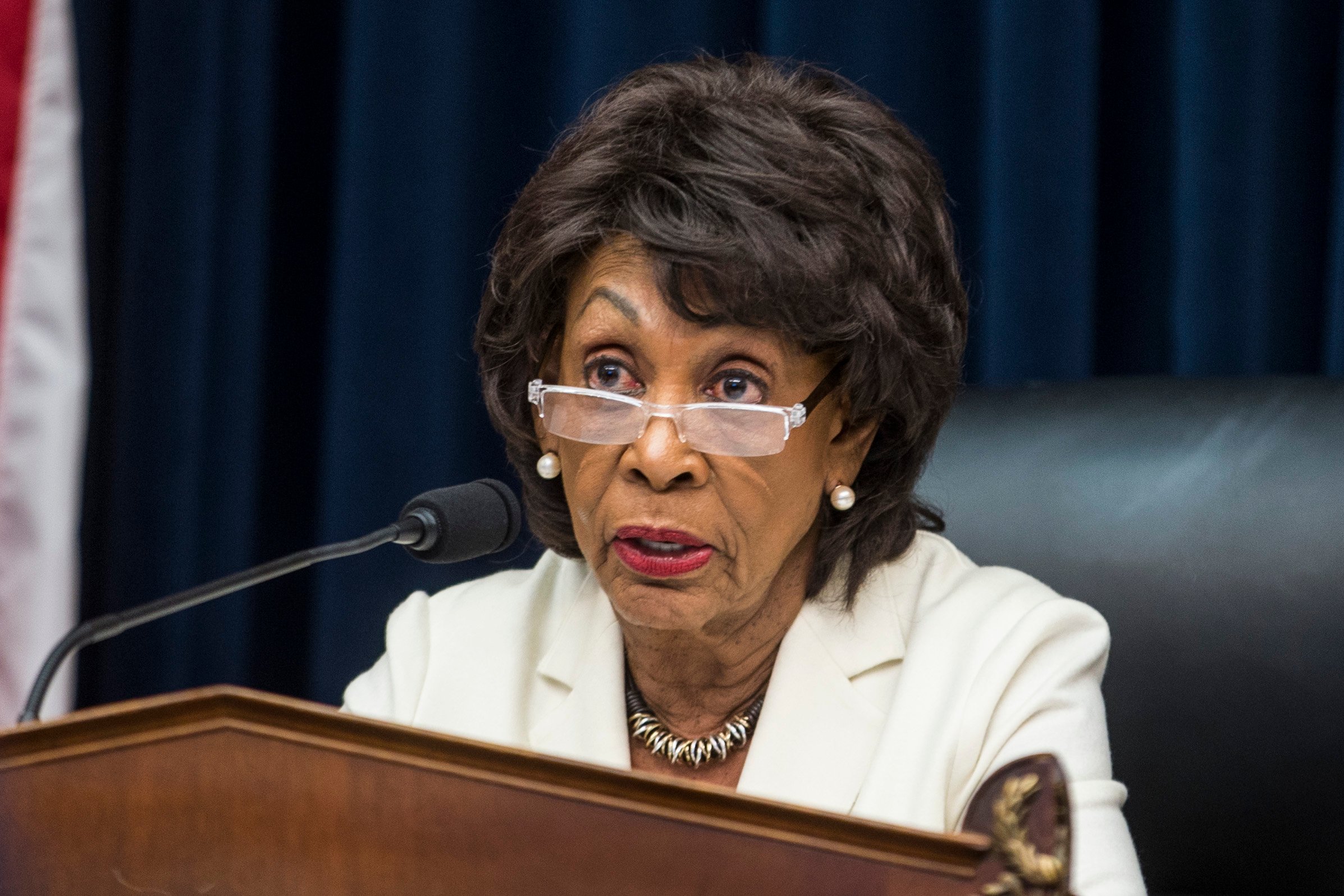 WASHINGTON, DC - APRIL 09: House Financial Services Committee Chairman Maxine Waters (D-CA) speaks during a House Financial Services Committee Hearing on Capitol Hill on April 9, 2019 in Washington, DC. U.S. Secretary of Treasury Steve Mnuchin is testifying on the state of the international financial system. (Photo by Zach Gibson/Getty Images)