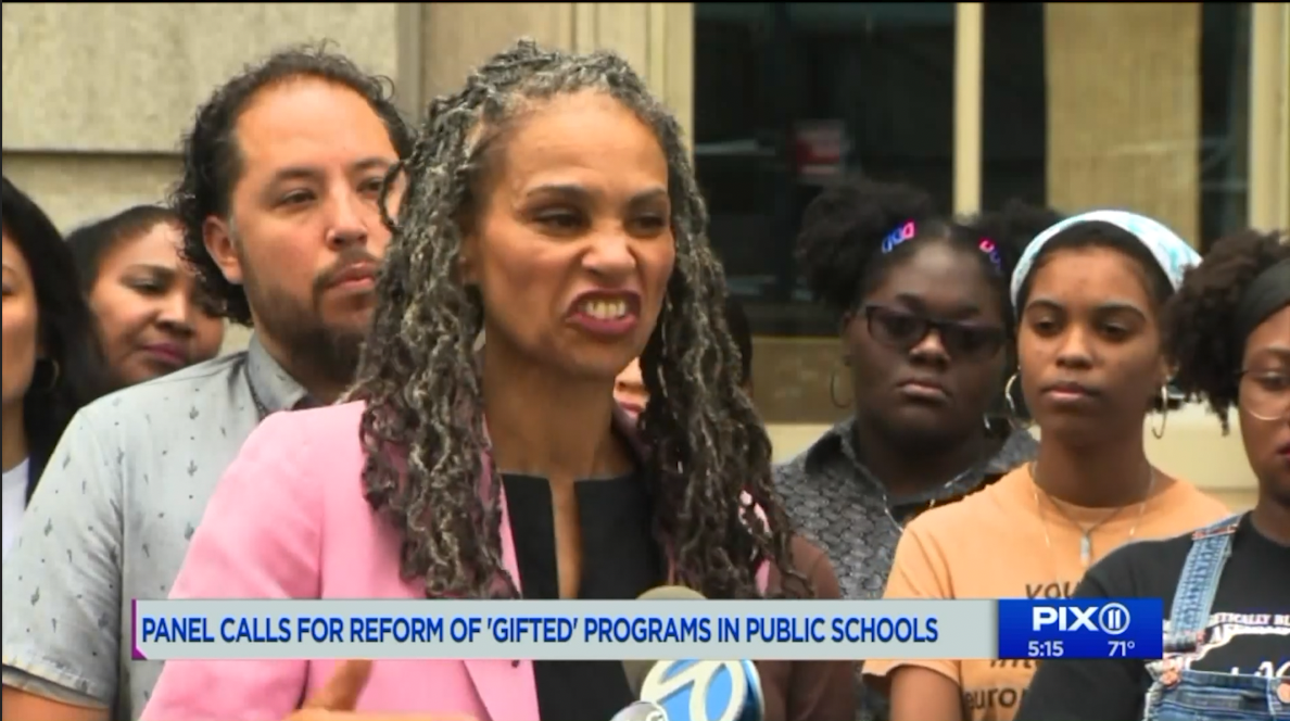 Maya Wiley of NYC's Diversity Advisory Group calls for reforming gifted education. PIX11 screenshot