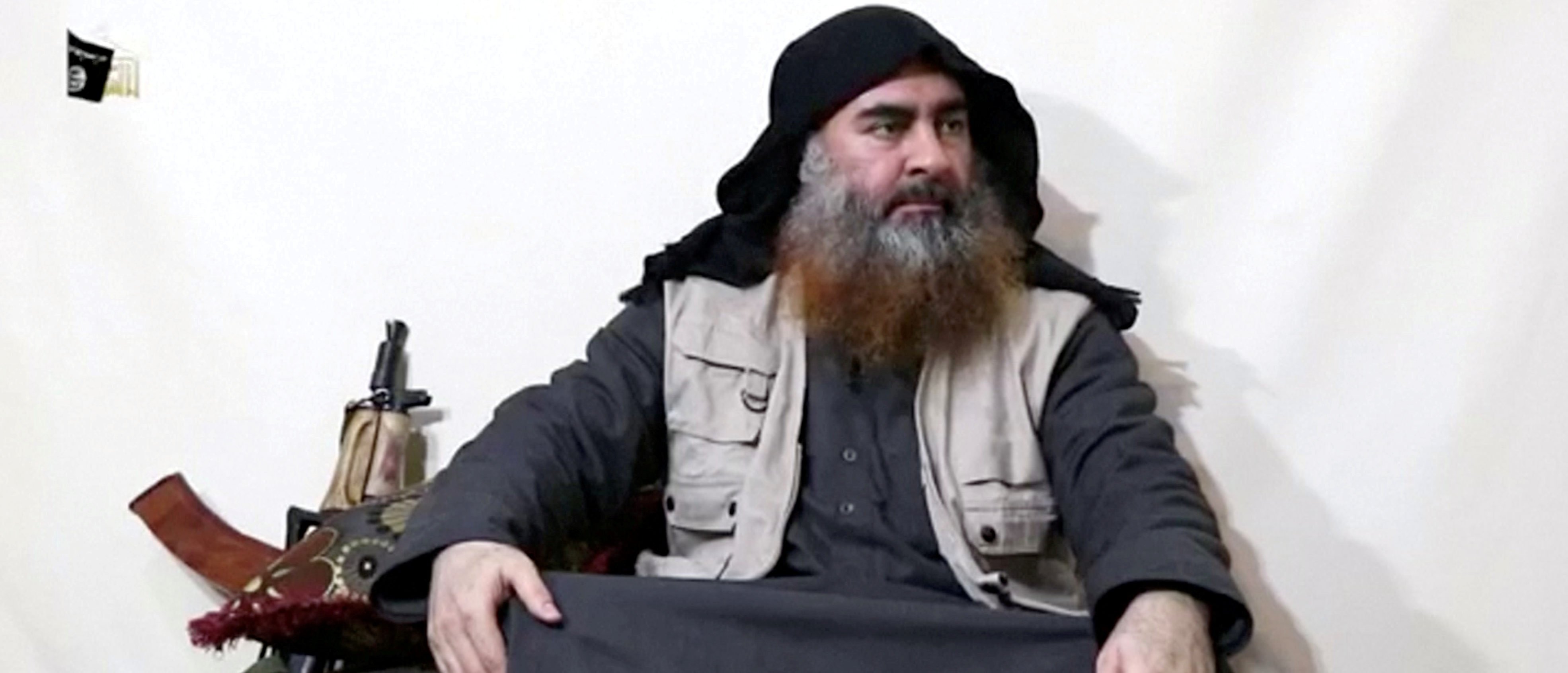 A bearded man with Islamic State leader Abu Bakr al-Baghdadi's appearance speaks in this screen grab taken from video released on April 29, 2019. (Islamic State Group/Al Furqan Media Network/Reuters TV via REUTERS)