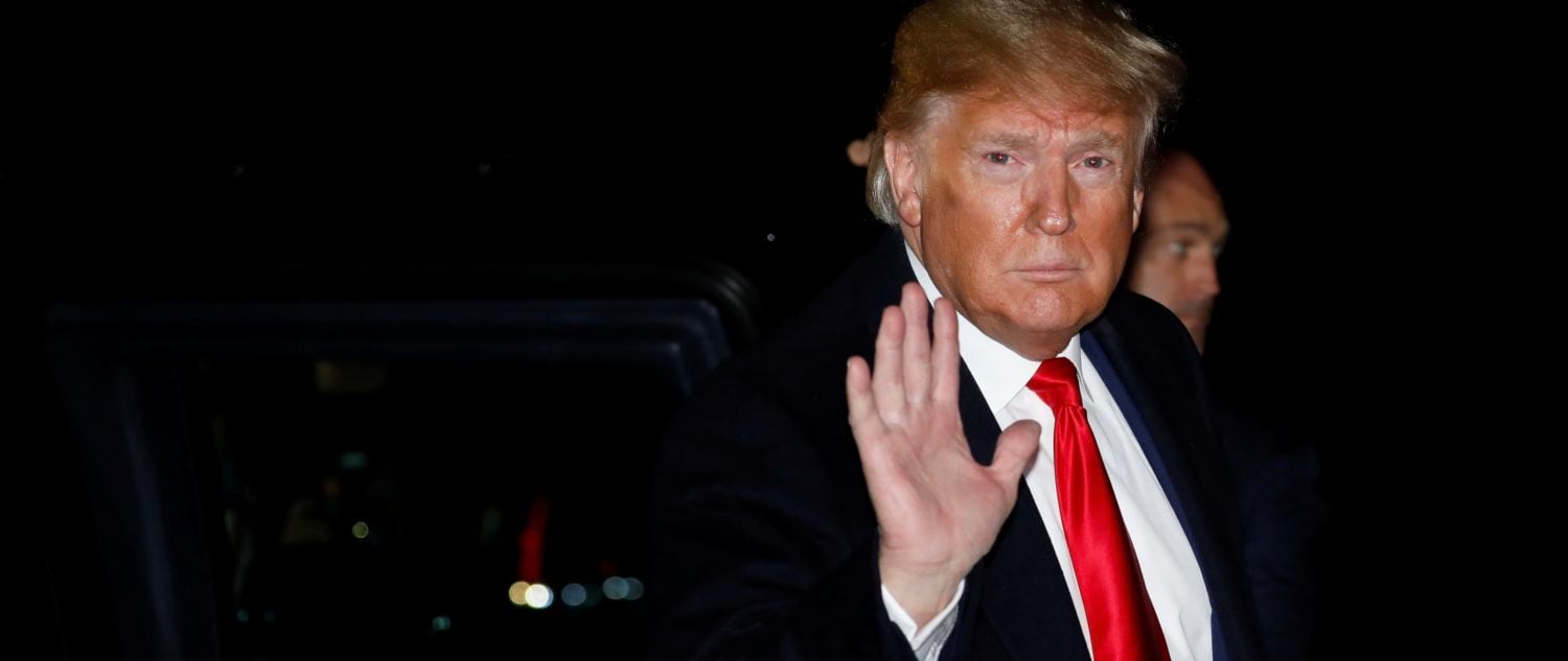 U.S. President Donald Trump waves to reporters at the Blue Grass Airport after he arrived to attend a campaign rally in Lexington, Kentucky, Nov. 4, 2019. Picture taken November 4, 2019. REUTERS/Yuri Gripas
