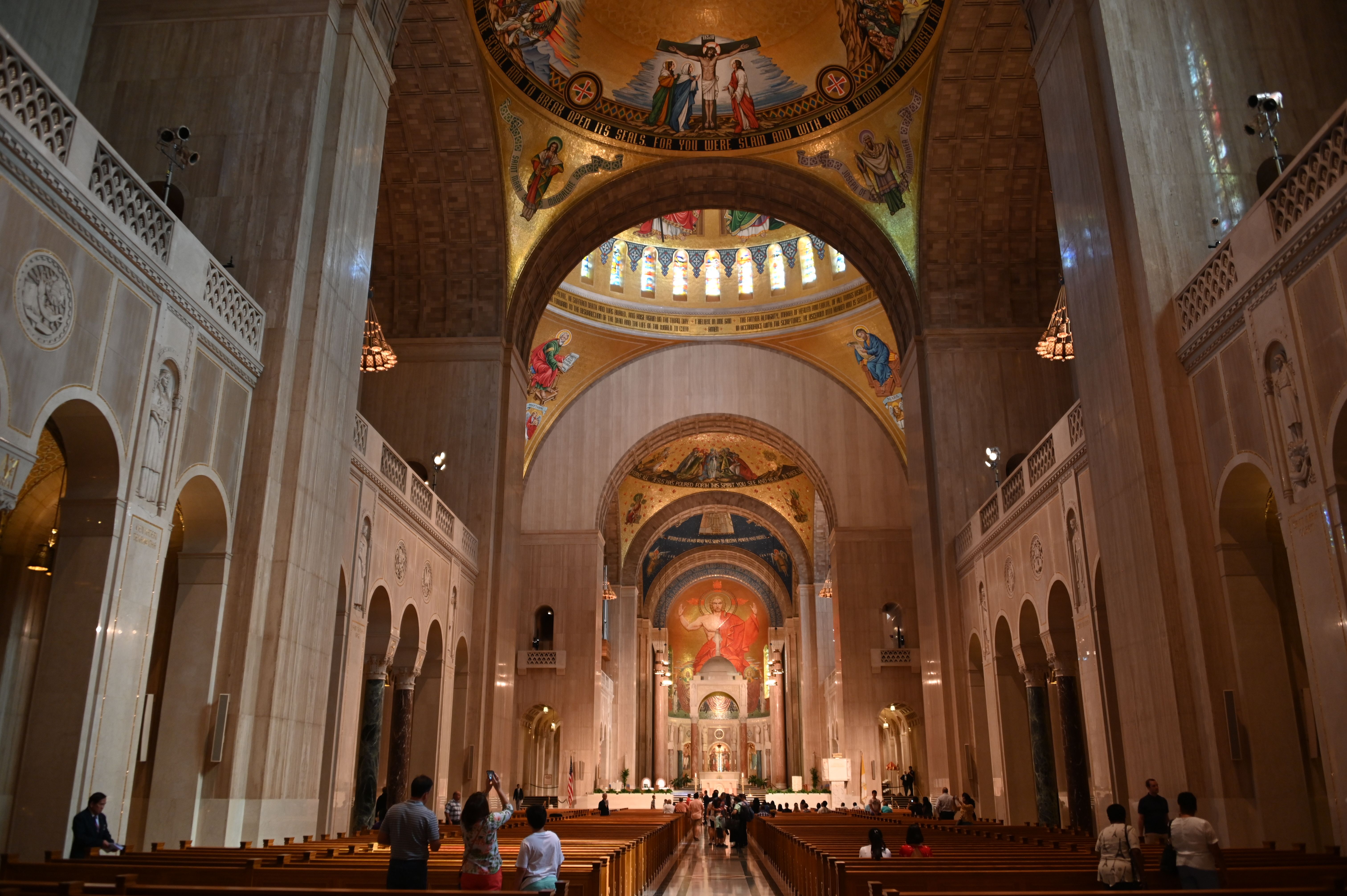 The interior of the Basilica of the National Shrine of the Immaculate Conception is viewed on July 21, 2019 in Washington,DC. - The National shrine is the largest Catholic church in the United States and in North America, and the tallest habitable building in Washington, D.C. (Photo by Daniel SLIM / AFP) (Photo credit should read DANIEL SLIM/AFP via Getty Images)