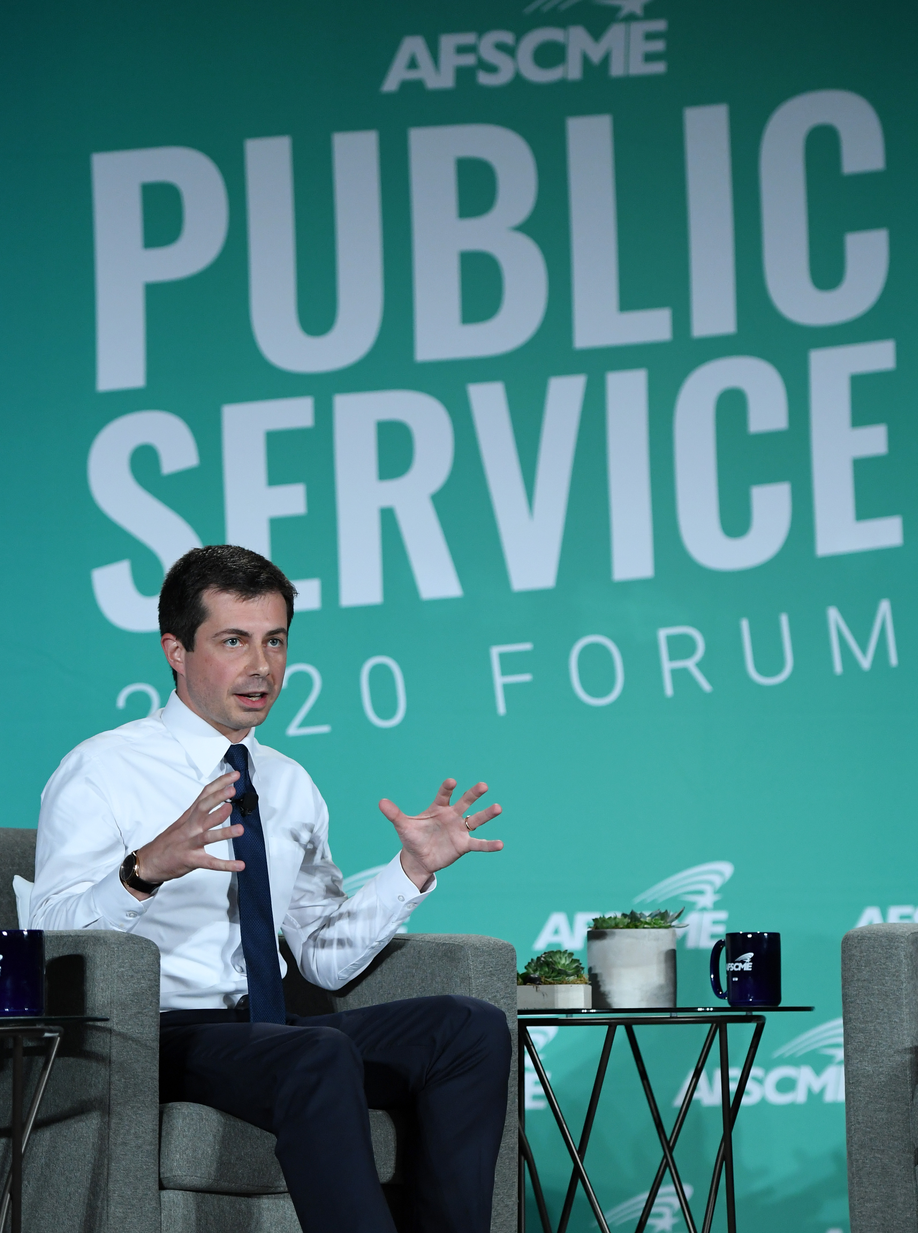 LAS VEGAS, NEVADA - AUGUST 03: Democratic presidential candidate and South Bend, Indiana Mayor Pete Buttigieg speaks during the 2020 Public Service Forum hosted by the American Federation of State, County and Municipal Employees (AFSCME) at UNLV on August 3, 2019 in Las Vegas, Nevada. Nineteen of the 24 candidates running for the Democratic party's 2020 presidential nomination are addressing union members in a state with one of the largest organized labor populations in the United States. (Photo by Ethan Miller/Getty Images)