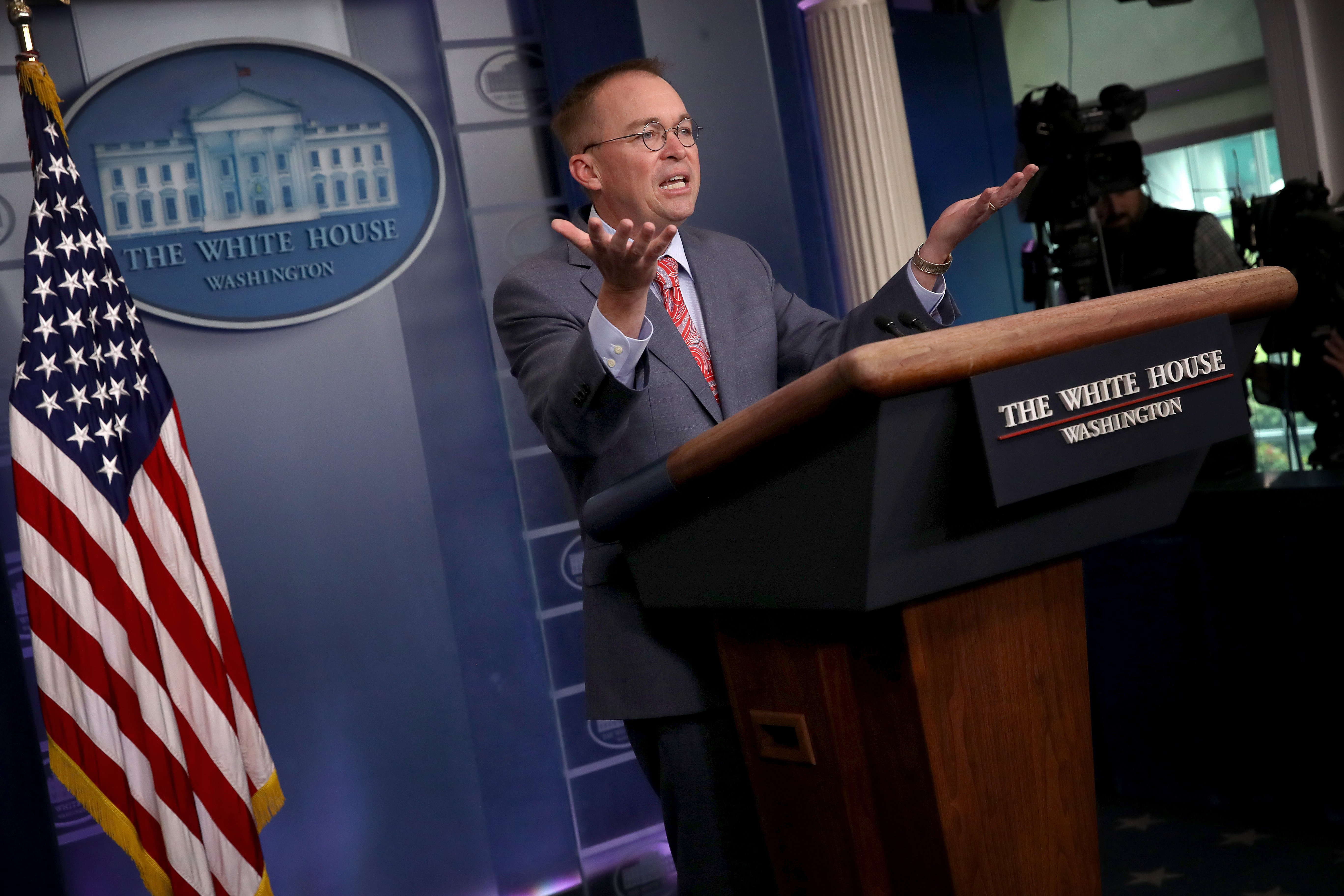WASHINGTON, DC - OCTOBER 17: Acting White House Chief of Staff Mick Mulvaney answers questions during a briefing at the White House October 17, 2019 in Washington, DC. Mulvaney answered a range of questions relating to the issues surrounding the impeachment inquiry of U.S. President Donald Trump, and other issues during the briefing. (Photo by Win McNamee/Getty Images)
