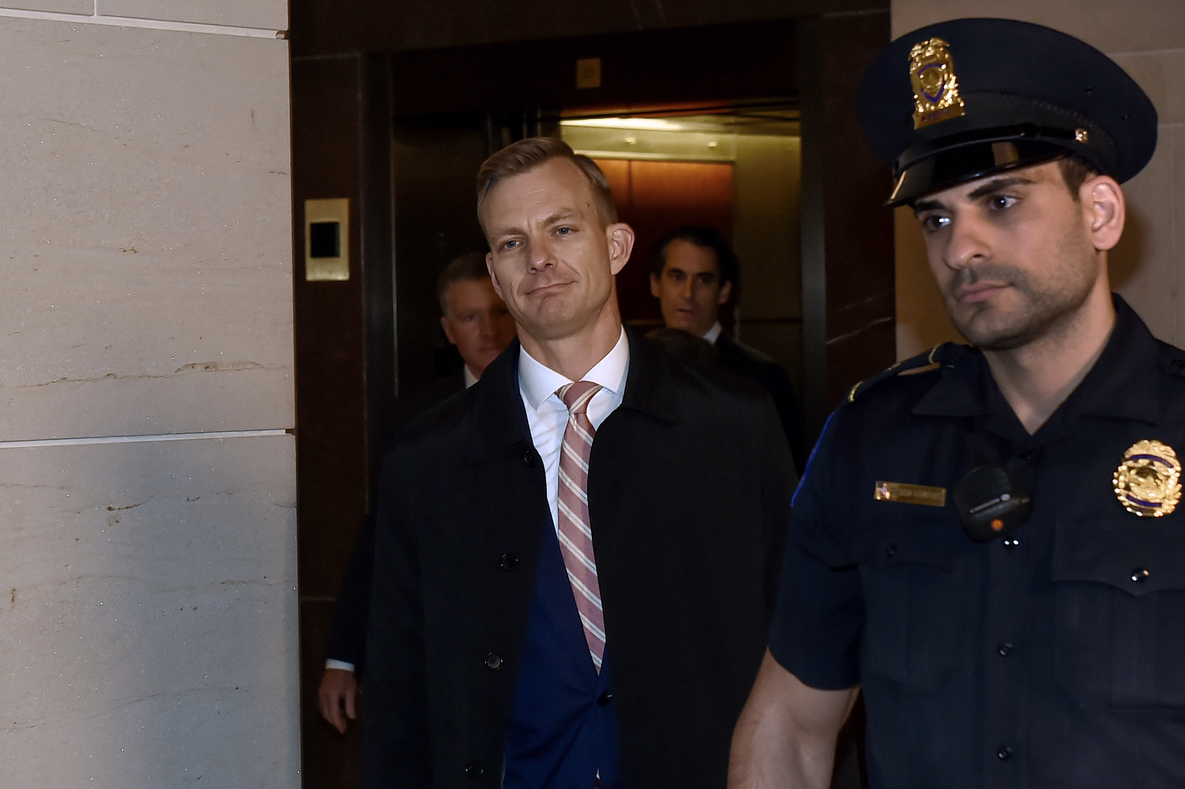 David Holmes, a State Department official, arrives to appear in a closed-door deposition hearing as part of the impeachment inquiry at the US Capitol in Washington, DC, on November 15, 2019. (OLIVIER DOULIERY/AFP via Getty Images)