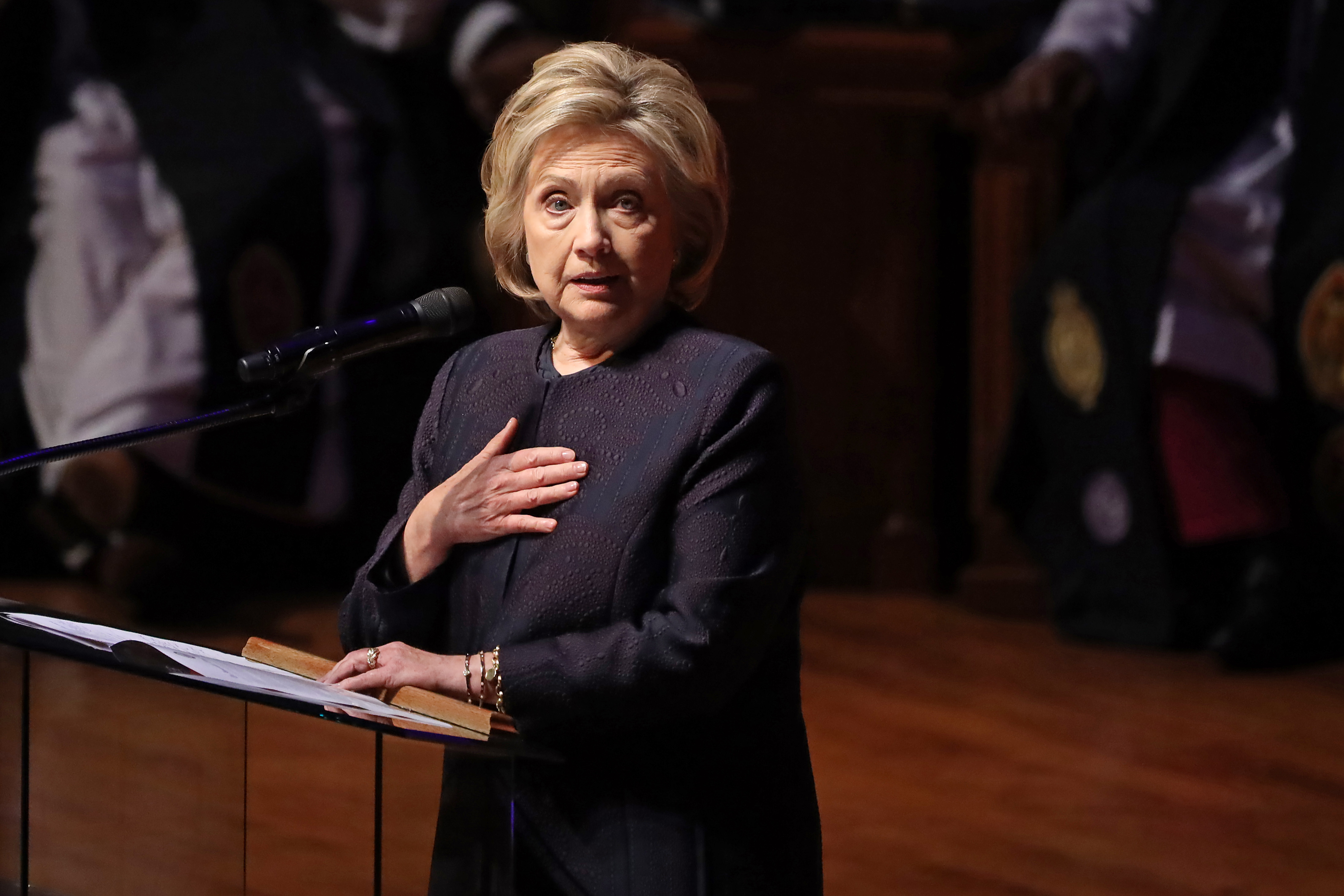 Former first lady and Secretary of State Hillary Clinton delivers remarks during the funeral service for Rep. Elijah Cummings (D-MD) at New Psalmist Baptist Church on October 25, 2019 in Baltimore, Maryland. (Chip Somodevilla/Getty Images)