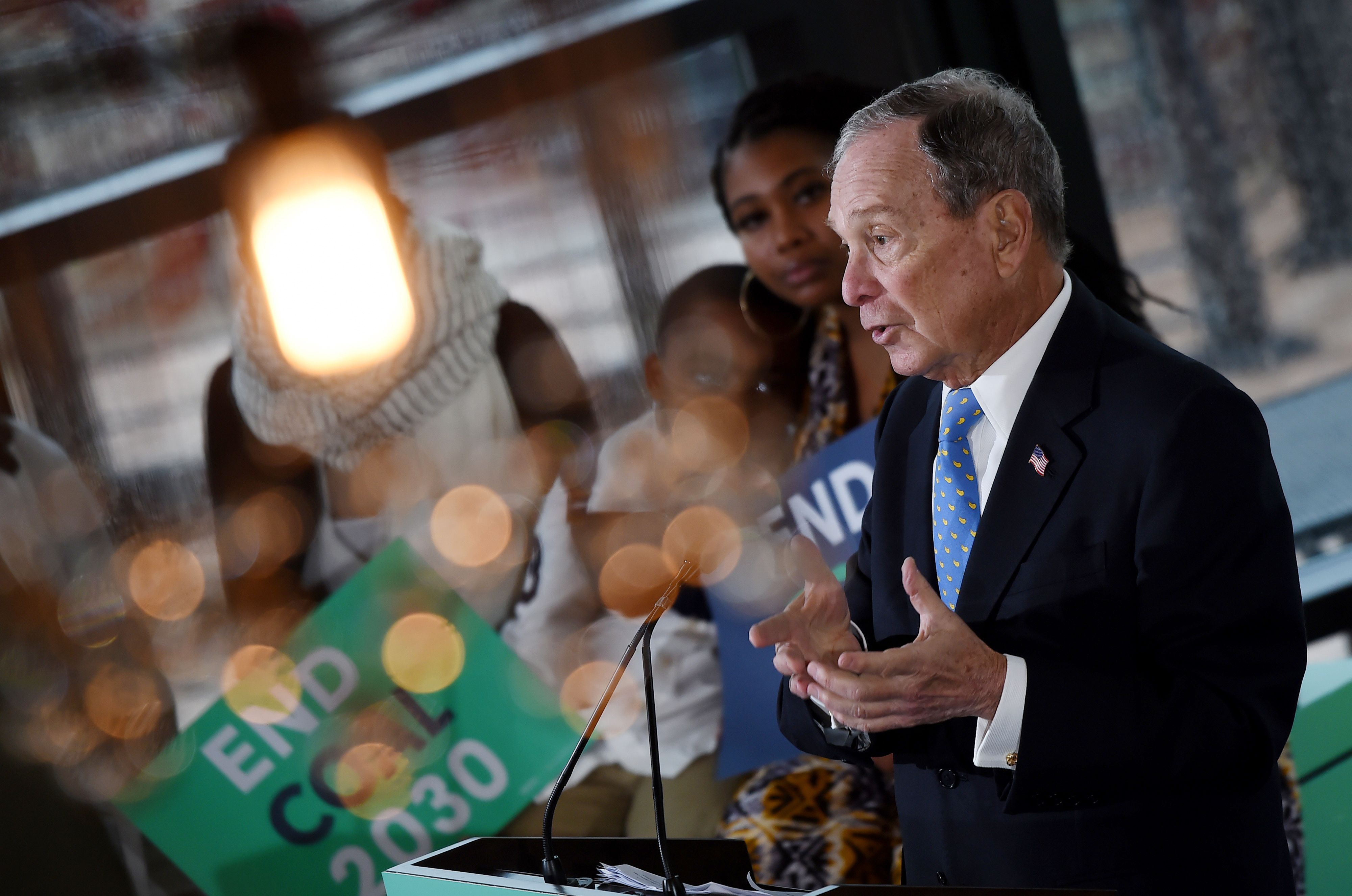 Former New York Mayor and Democratic presidential candidate Michael Bloomberg speaks about his plan for clean energy during a campaign event at the Blackwall Hitch restaurant in Alexandria, Virginia on December 13, 2019. (OLIVIER DOULIERY/AFP via Getty Images)