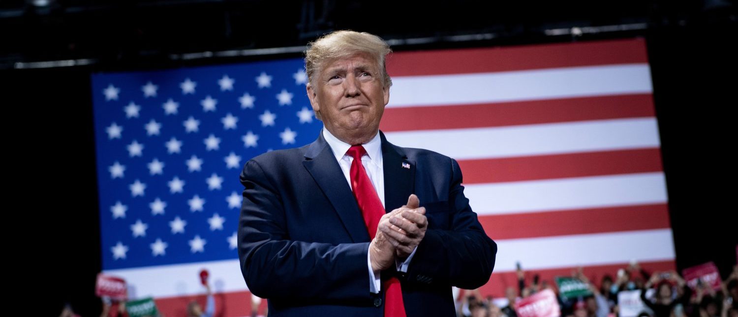 US President Donald Trump gestures during a Keep America Great Rally at Kellogg Arena December 18, 2019, in Battle Creek, Michigan. (Photo by Brendan Smialowski / AFP) (Photo by BRENDAN SMIALOWSKI/AFP via Getty Images)