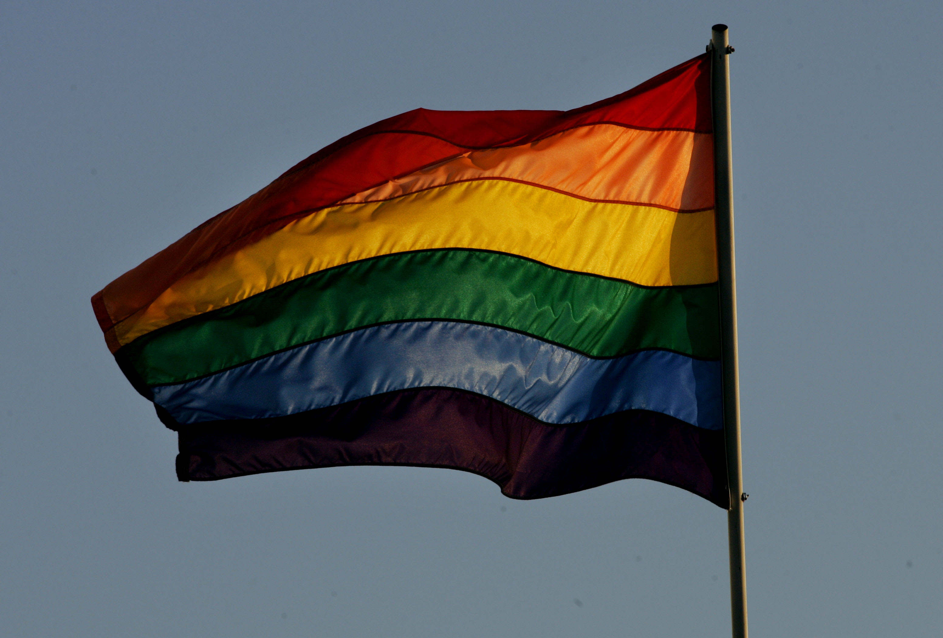 SAN DIEGO, CA - NOVEMBER 5: A Rainbow flag flies above the San Diego Lesbian Gay Bisexual Transgender Community Center November 5, 2008 in San Diego, California. Proposition 8, which bans same sex marriage, passed in yesterday's Calfironia election. (Photo by Sandy Huffaker/Getty Images)