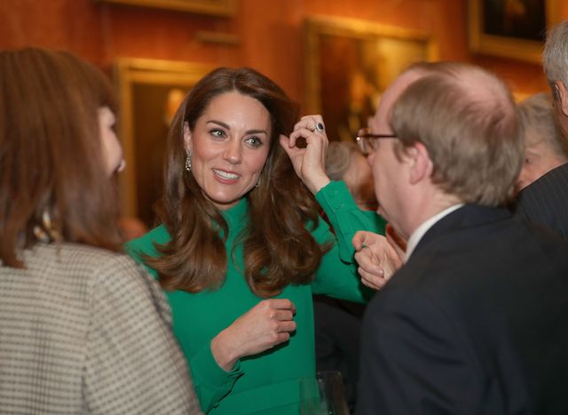 Britain's Catherine, Duchess of Cambridge greets guests at Buckingham Palace in central London on December 3, 2019 during a reception hosted by Britain's Queen Elizabeth II ahead of the NATO alliance summit. - NATO leaders gather Tuesday for a summit to mark the alliance's 70th anniversary but with leaders feuding and name-calling over money and strategy, the mood is far from festive. (Photo by YUI MOK/POOL/AFP via Getty Images)