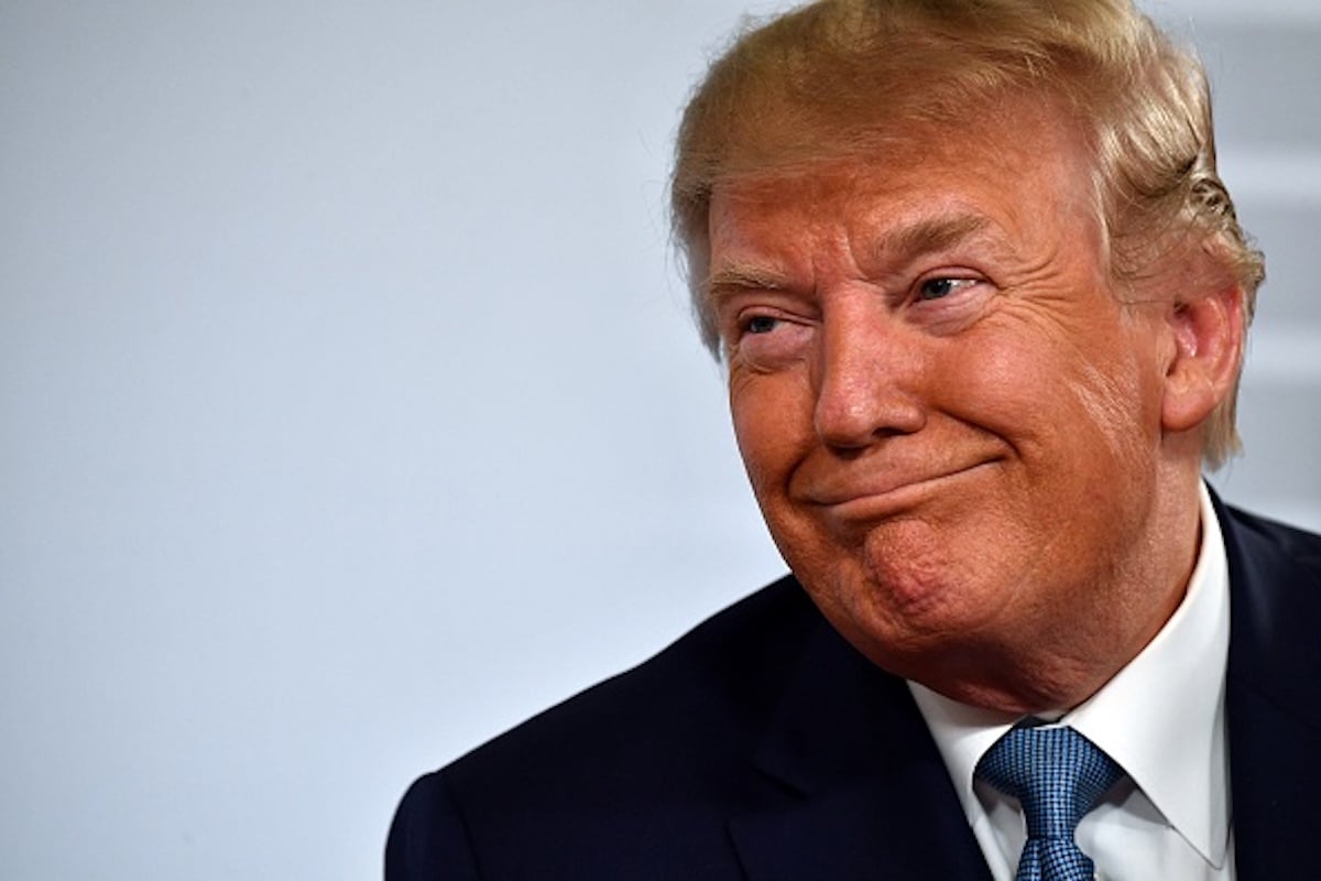 US President Donald Trump smiles during a bilateral meeting with Japan's Prime Minister at the Bellevue centre in Biarritz, south-west France on August 25, 2019, on the second day of the annual G7 Summit attended by the leaders of the world's seven richest democracies, Britain, Canada, France, Germany, Italy, Japan and the United States. (Photo by Nicholas Kamm / AFP) (Photo credit should read NICHOLAS KAMM/AFP/Getty Images)