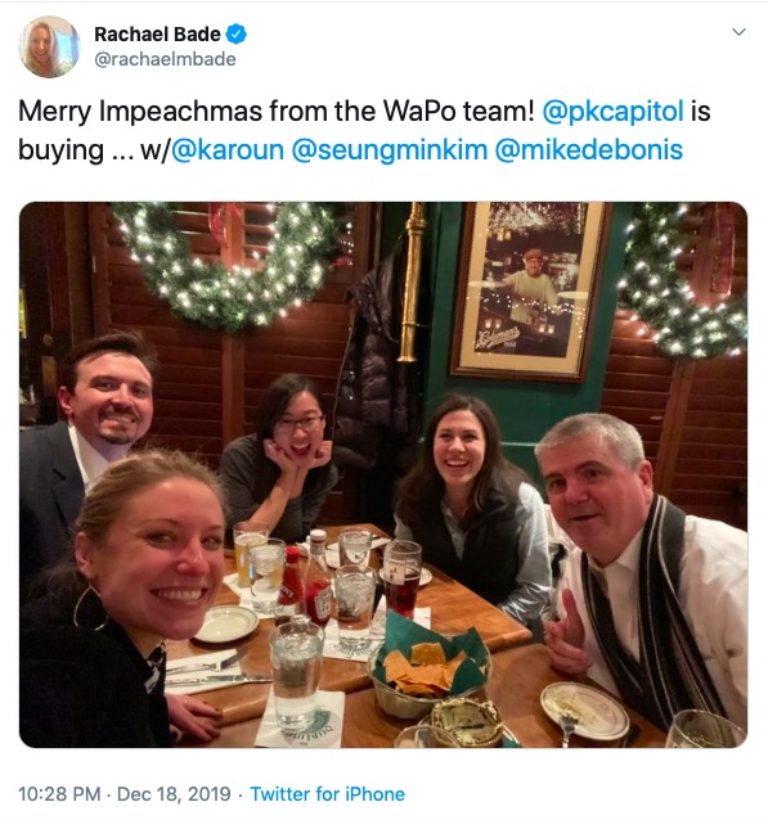 Washington Post Reporters Celebrate ‘Impeachers’ (Screenshot Twitter Rachael Bade)
