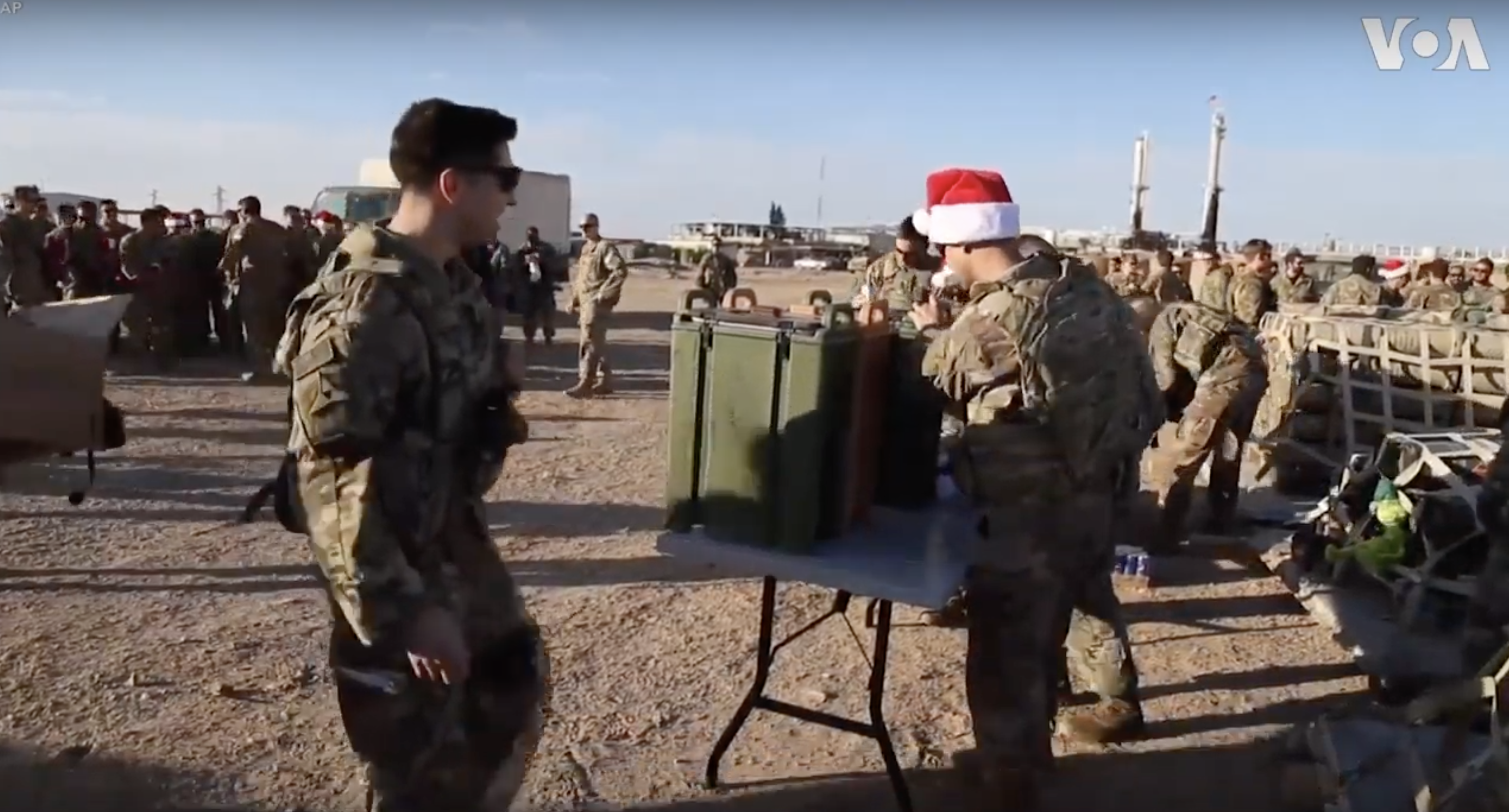 Christmas presents were delivered to American troops serving in Syria. (YouTube/Screenshot/Public — User: VOA)