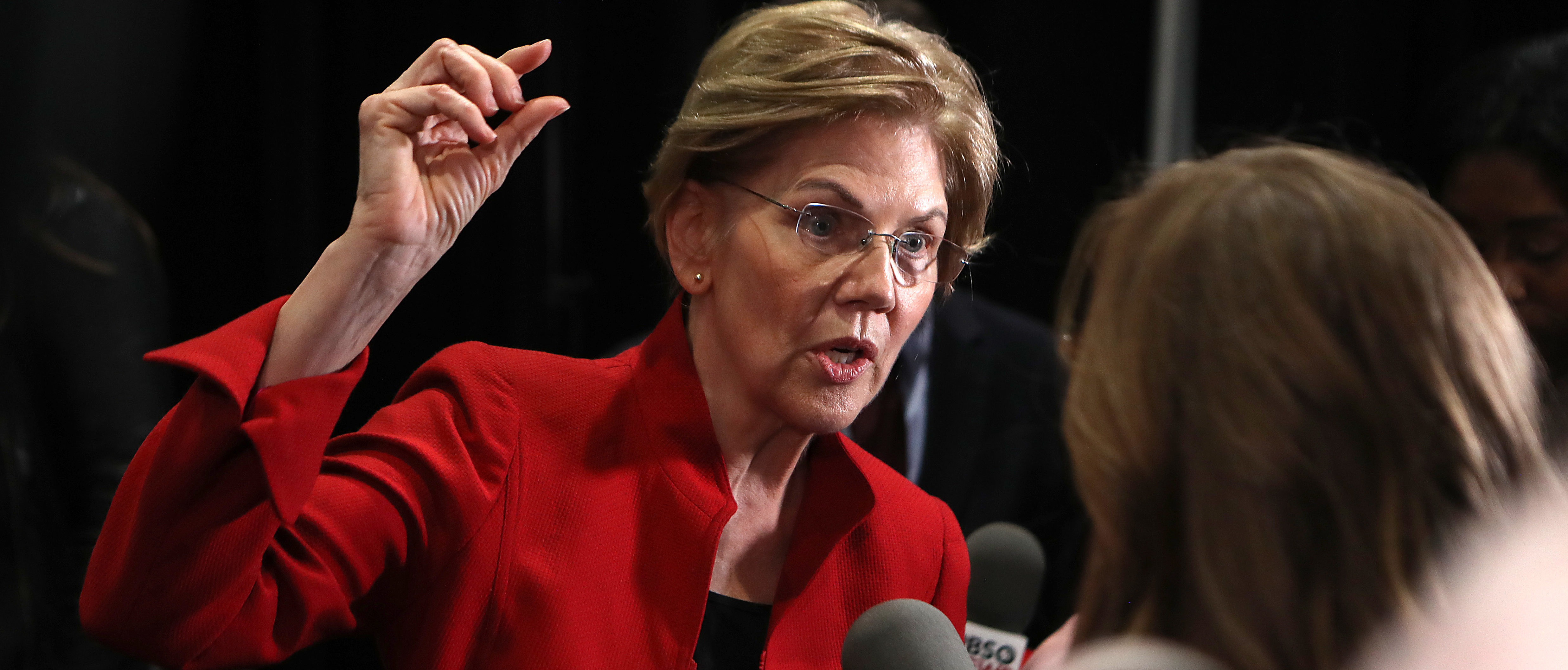 Sen. Elizabeth Warren speaks with the media after the Democratic presidential primary debate at Loyola Marymount University on Dec. 19, 2019 in Los Angeles, California. (Photo by Mario Tama/Getty Images)