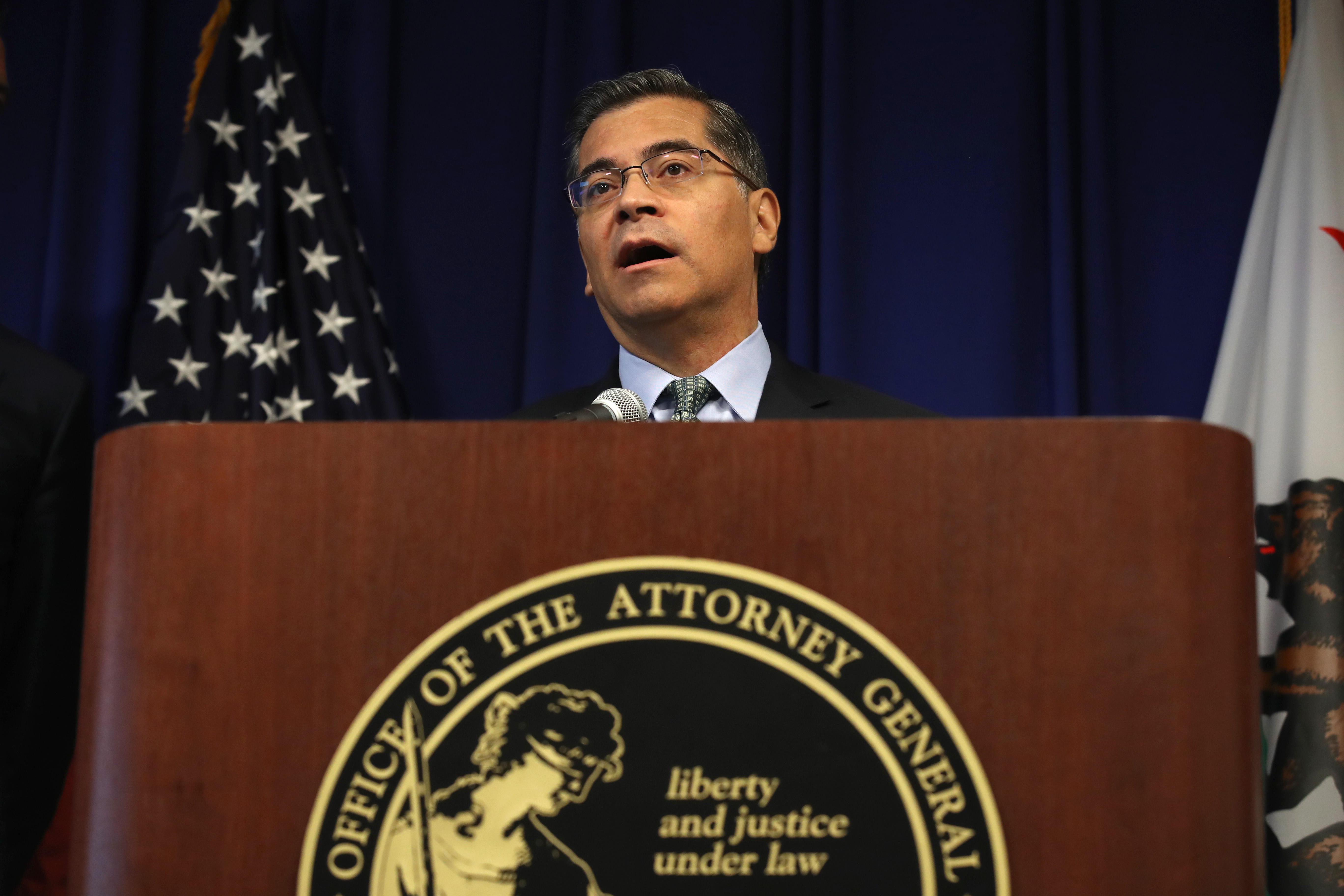 California Attorney General Xavier Becerra speaks during a news conference on September 18, 2019. (Justin Sullivan/Getty Images)