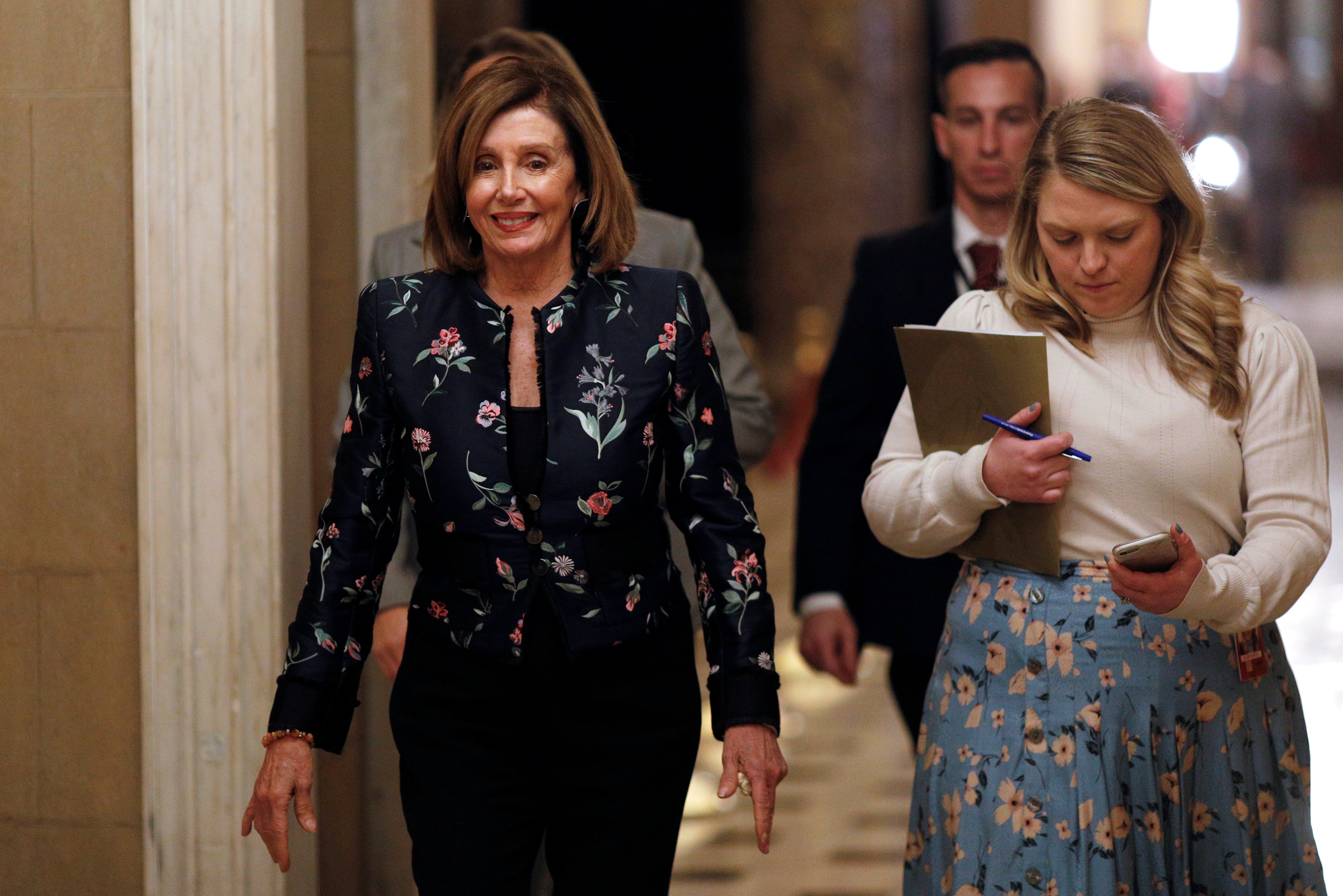 U.S. House Speaker Nancy Pelosi (D-CA) walks to her office following a vote in the House of Representatives on the limitations of war power on U.S. President Donald Trump at the U.S. Capitol in Washington, U.S., Jan. 9, 2020. REUTERS/Tom Brenner 