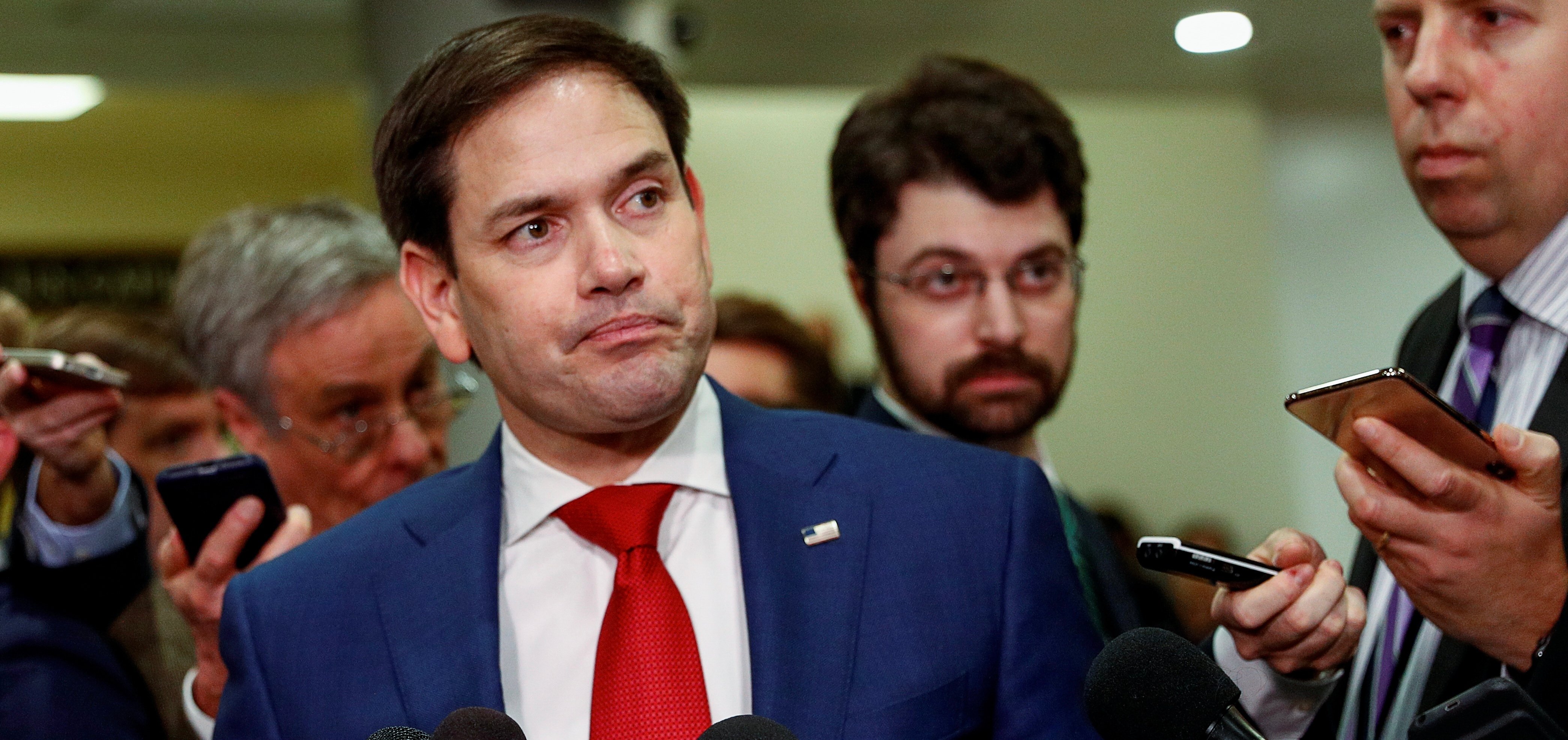U.S. Senator Marco Rubio (R-FL) talks to reporters following a classified national security briefing of the U.S. Senate on developments with Iran after attacks by Iran on U.S. forces in Iraq, at the U.S. Capitol in Washington, U.S., Jan. 8, 2020. REUTERS/Tom Brenner