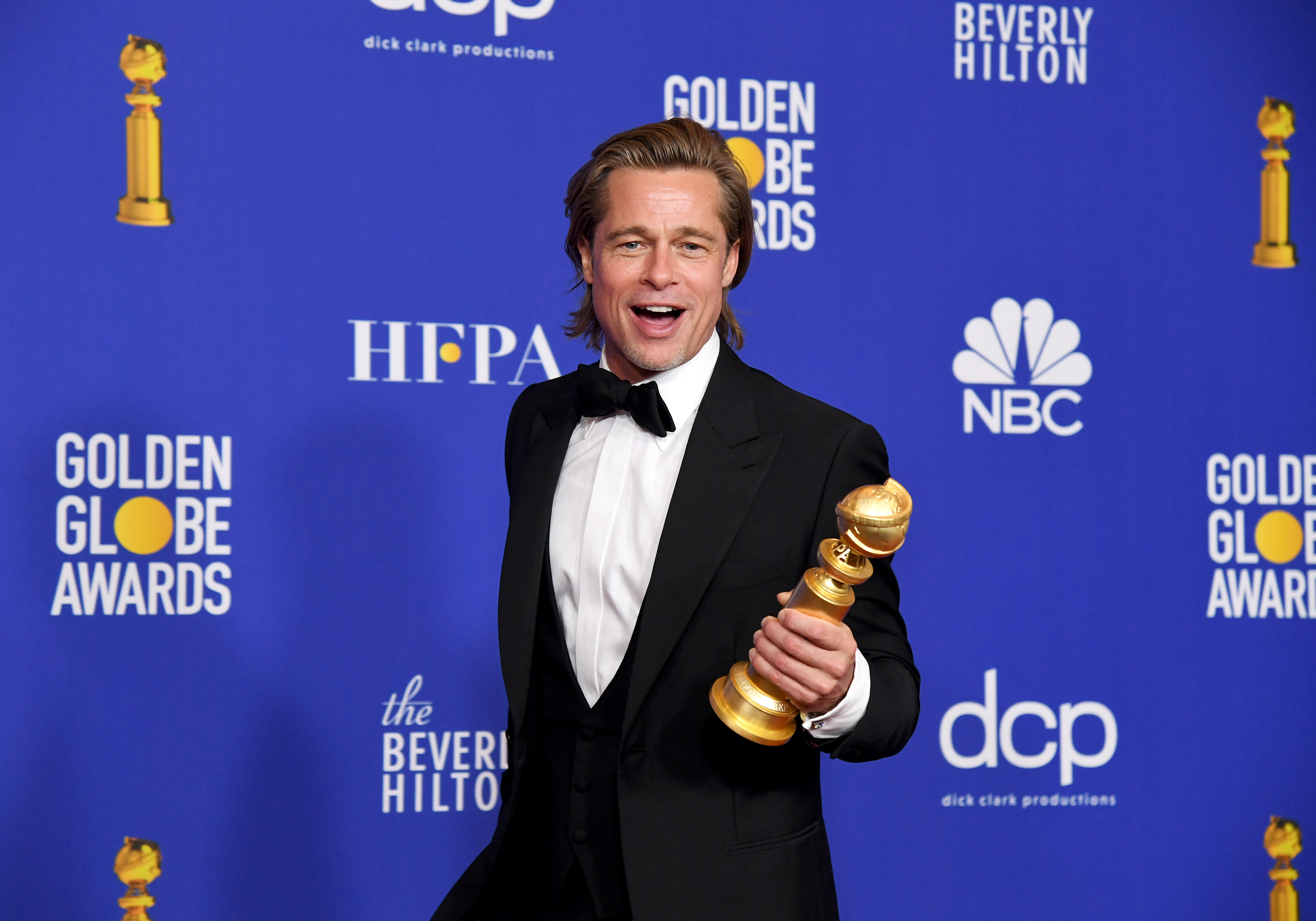 Brad Pitt, winner of Best Performance by a Supporting Actor in a Motion Picture, poses in the press room during the 77th Annual Golden Globe Awards at The Beverly Hilton Hotel on January 05, 2020 in Beverly Hills, California. (Photo by Kevin Winter/Getty Images)