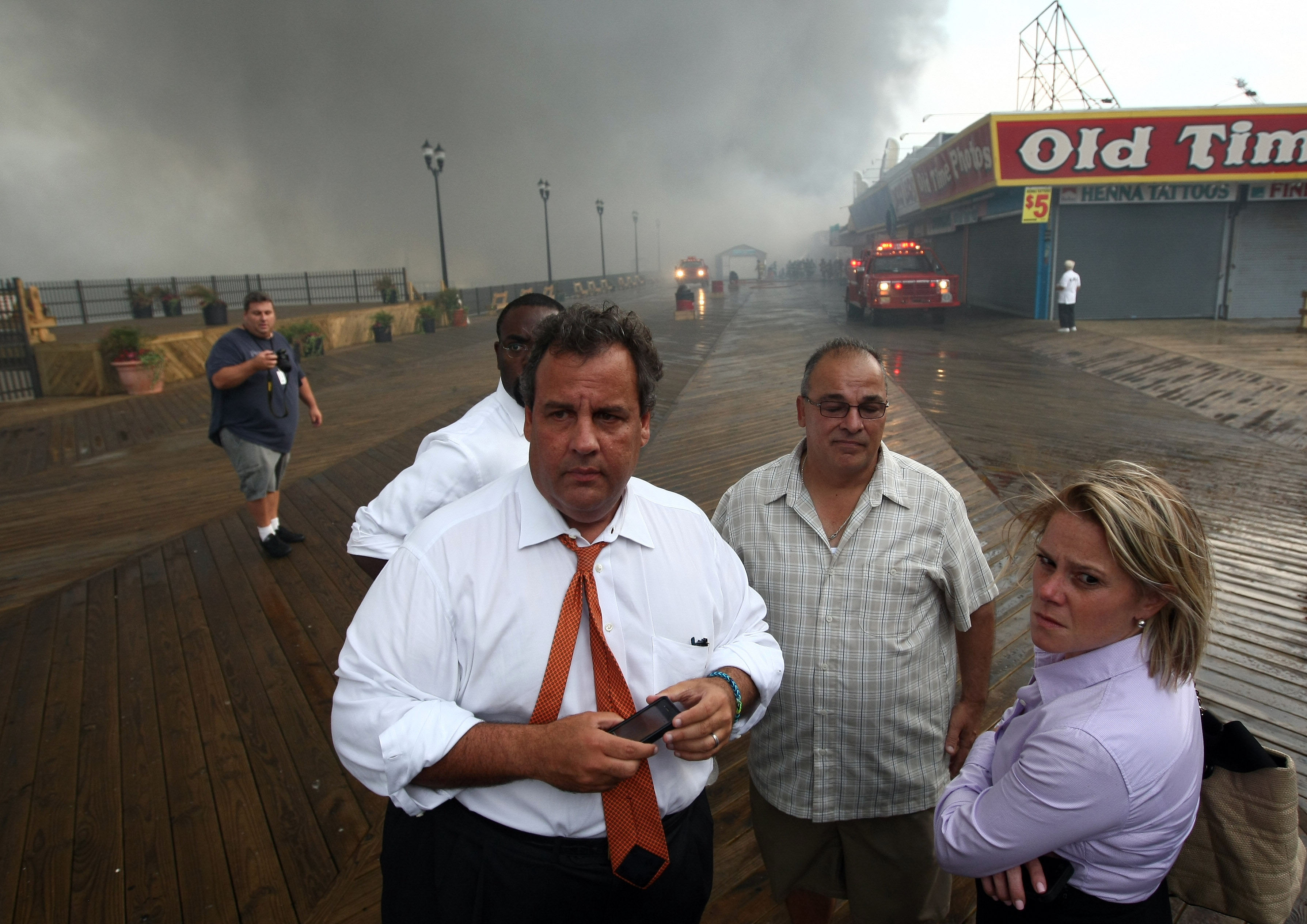 Former Governor Chris Christie with deputy chief of staff Bridget Anne Kelly after a fire at the Seaside Heights boardwalk in September 2013. (Tim Larsen/Office of the Governor Of New Jersey via Getty Images)