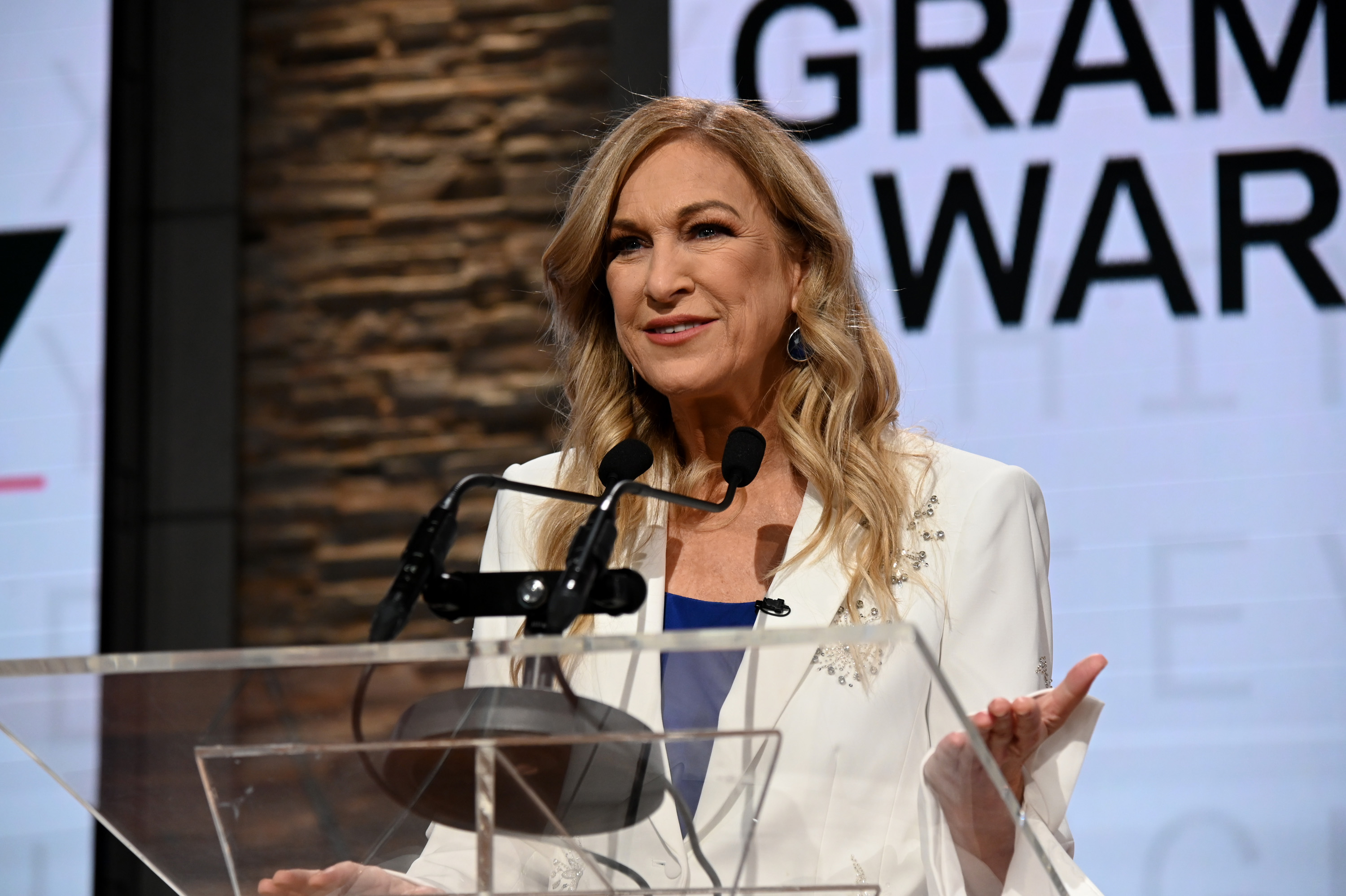Recording Academy president and CEO Deborah Dugan and Chair speaks onstage at the GRAMMY Nominations Press Conference at CBS Studios on November 20, 2019 in New York City. (Photo by Bryan Bedder/Getty Images)