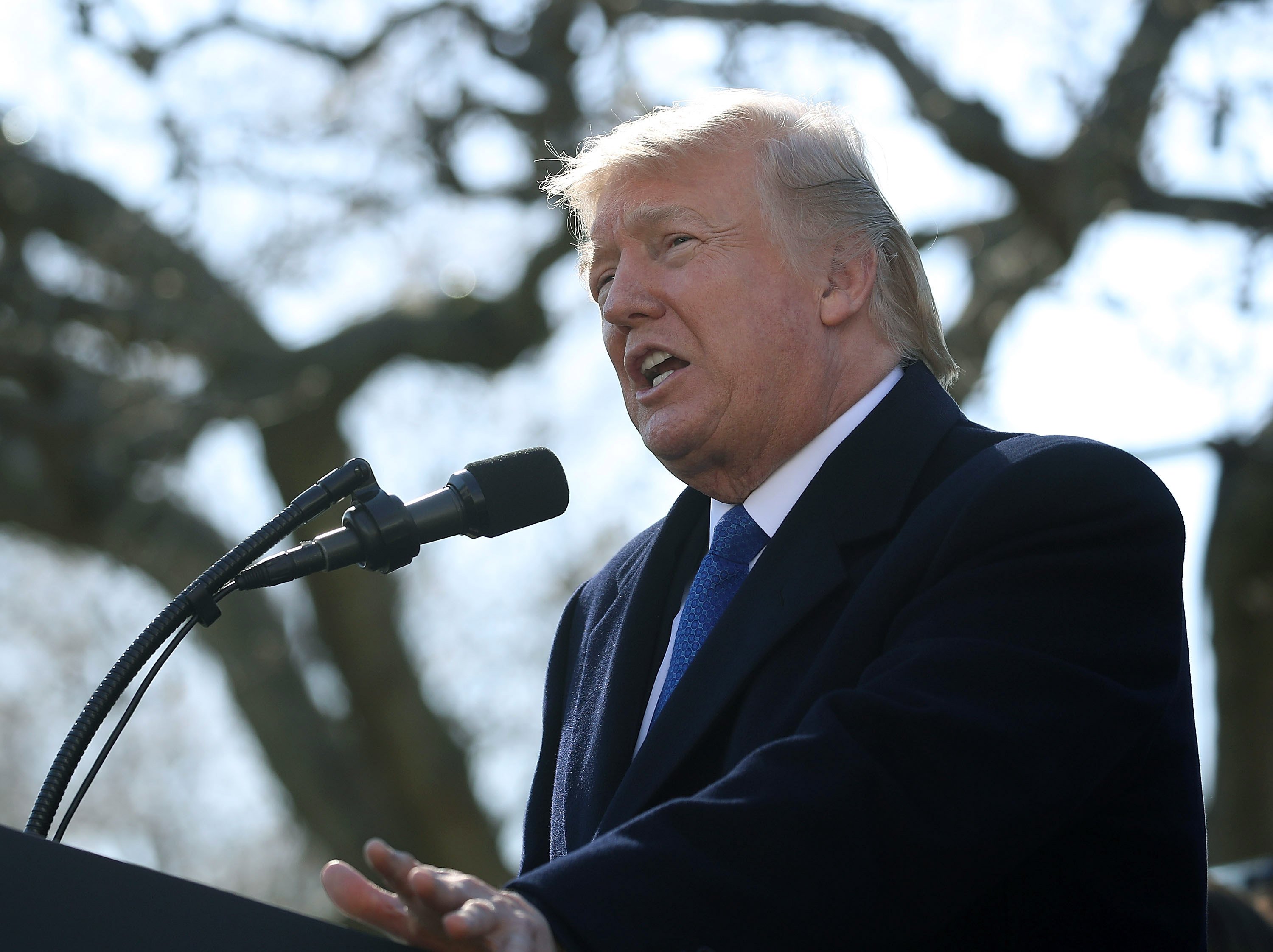 WASHINGTON, DC - JANUARY 19: U.S. President Donald Trump speaks to March for Life participants and pro-life leaders in the Rose Garden at the White House on January 19, 2018 in Washington, DC. The annual march takes place around the anniversary of Roe v. Wade, Supreme Court decision that came on January 22, 1974. (Photo by Mark Wilson/Getty Images)