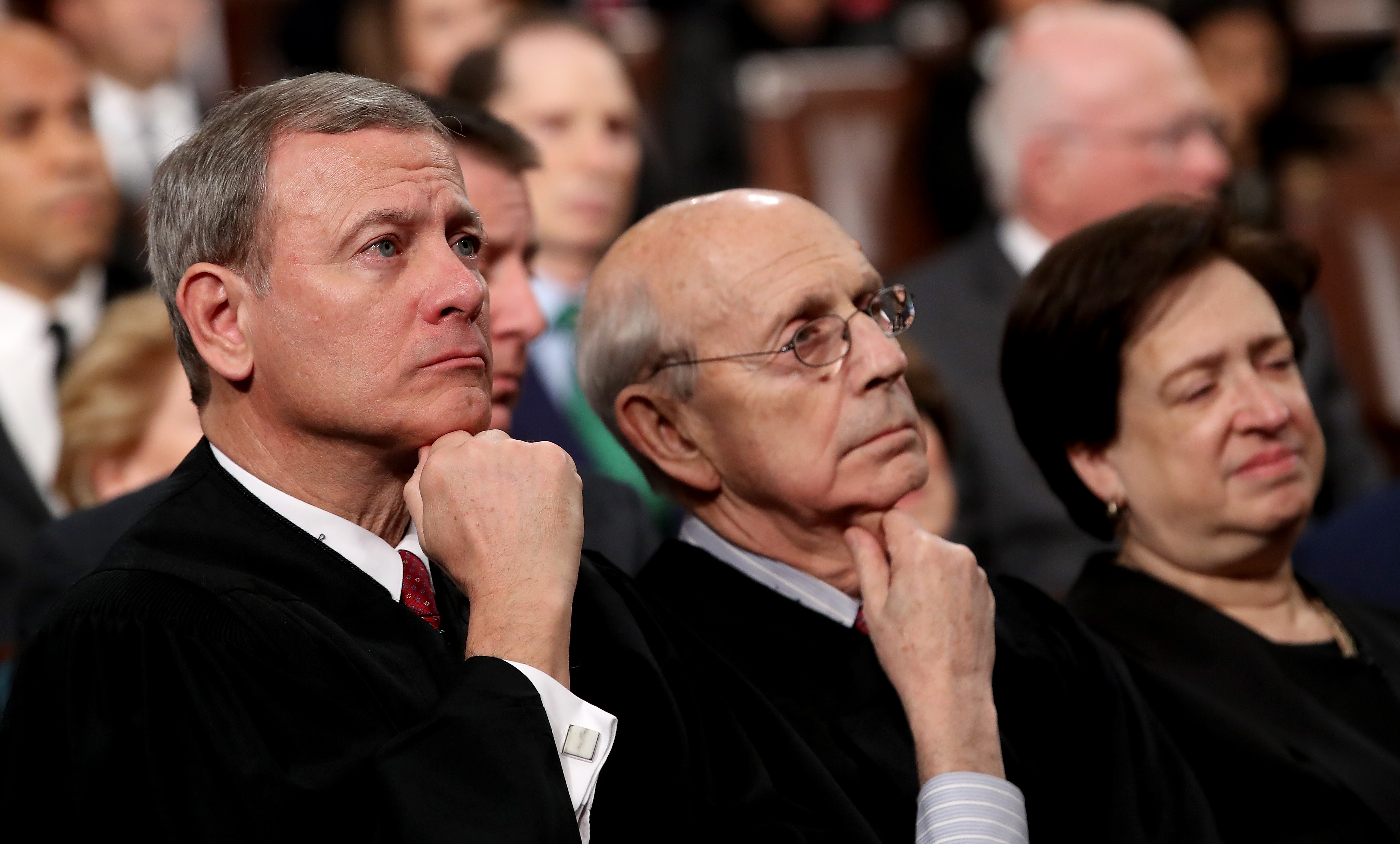 Chief Justice John Roberts, Justice Stephen Breyer, and Justice Elena Kagan at the State of the Union address on January 30, 2018. (Win McNamee/Getty Images)