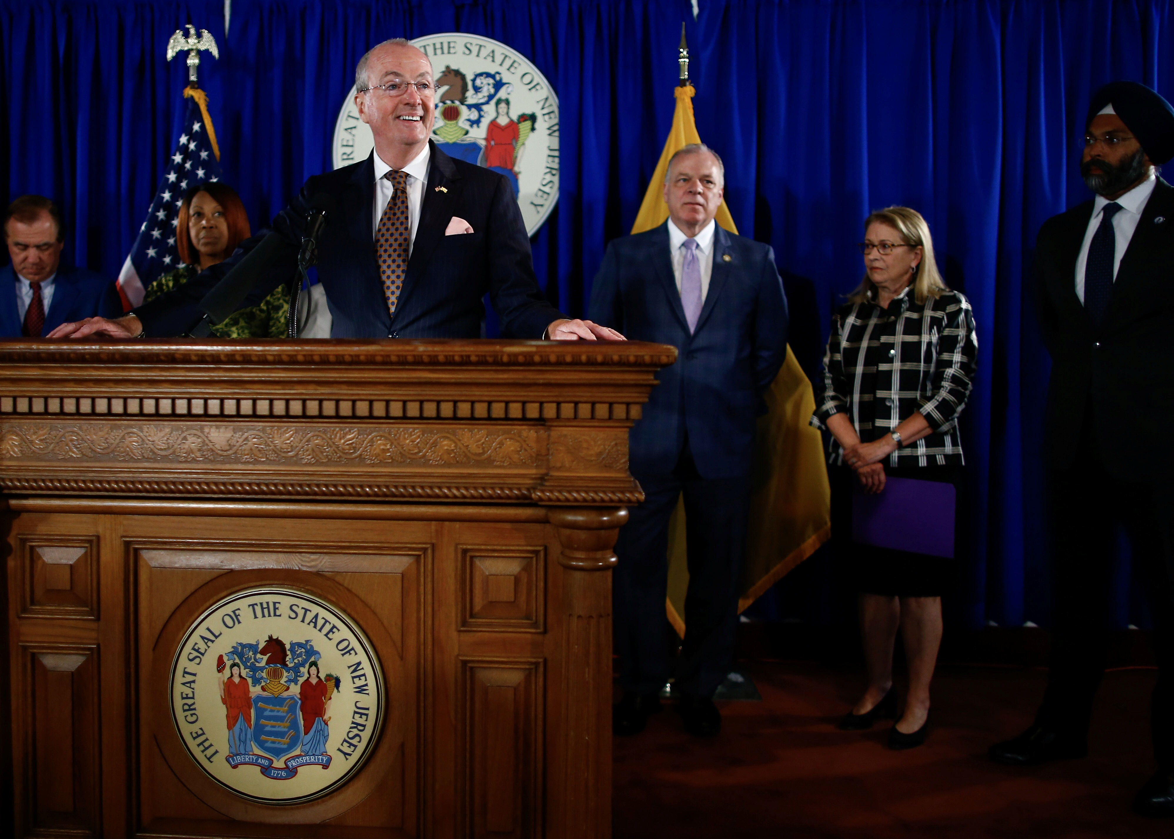 New Jersey Governor Murphy speaks about electronic smoking products during a news conference in Trenton, New Jersey