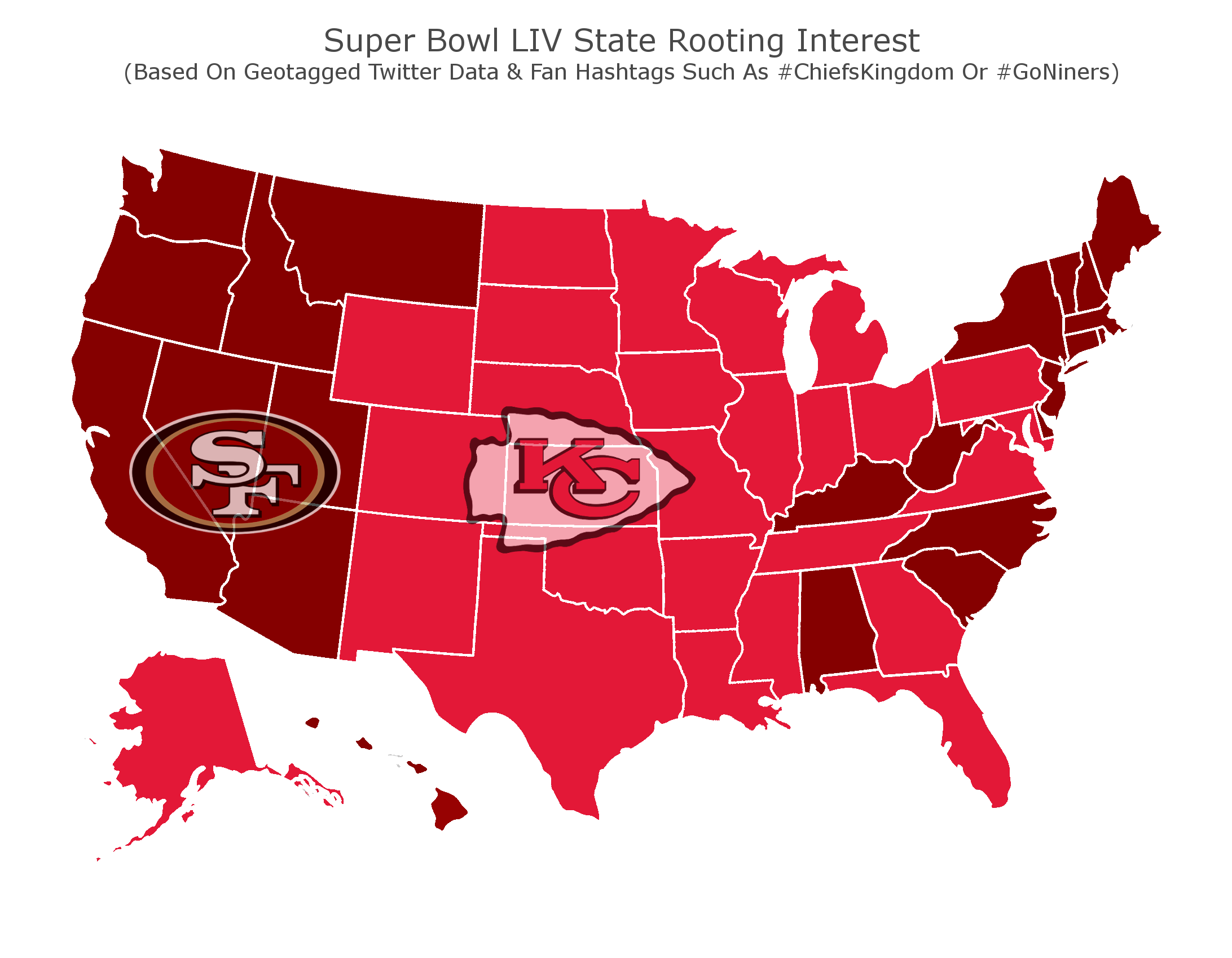 Super Bowl Support Map (Credit: BetOnline.ag)