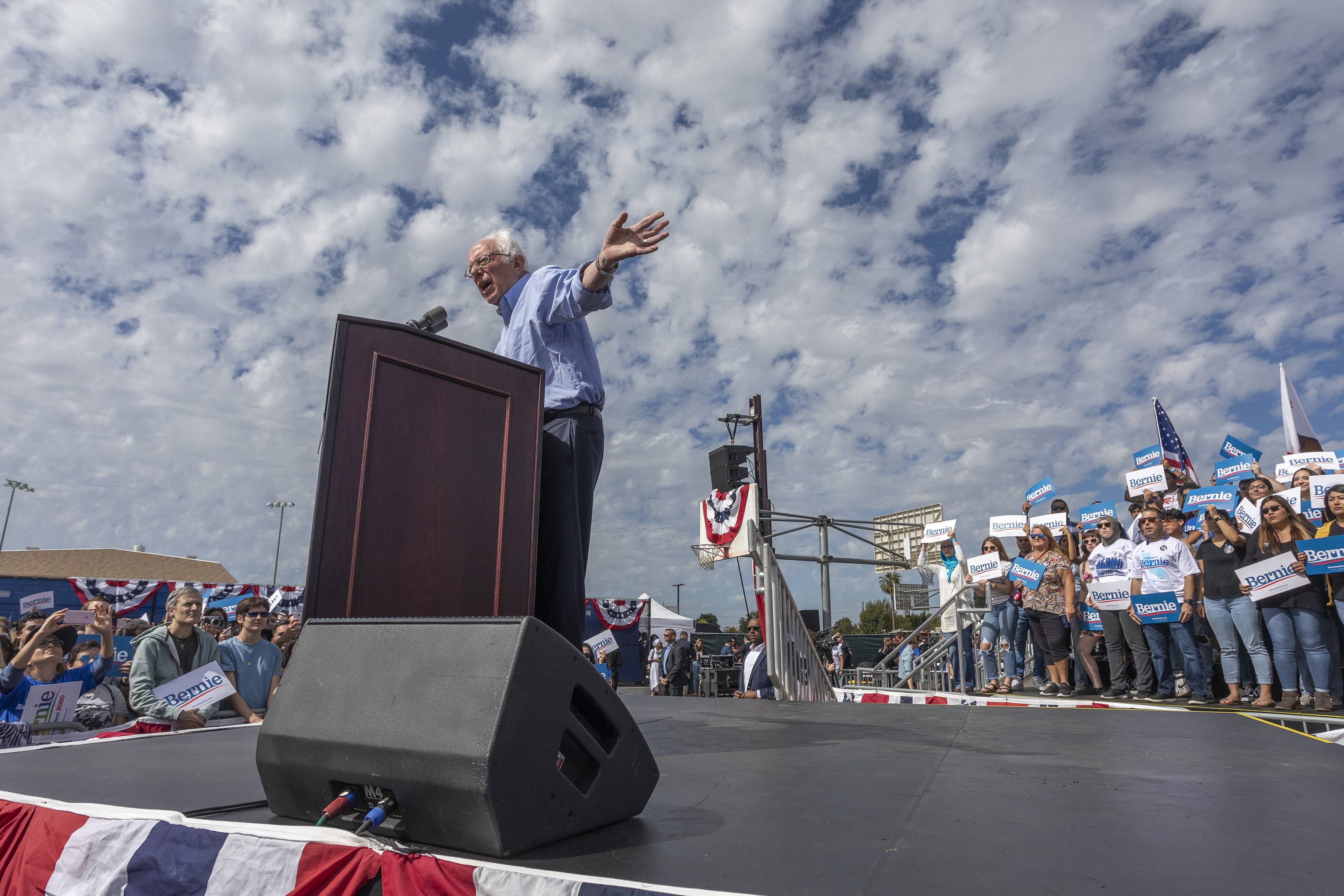 SANTA ANA, CA - FEBRUARY 21: Democratic presidential candidate Sen. Bernie Sanders (I-VT) speaks during a "Get Out the Early Vote" rally on February 21, 2020 in Santa Ana, California. Sanders is campaigning ahead of the 2020 California Democratic primary on March 3. California moved its Democratic primary from June to ahead of Super Tuesday to have greater political influence as an early primary state. (Photo by David McNew/Getty Images)