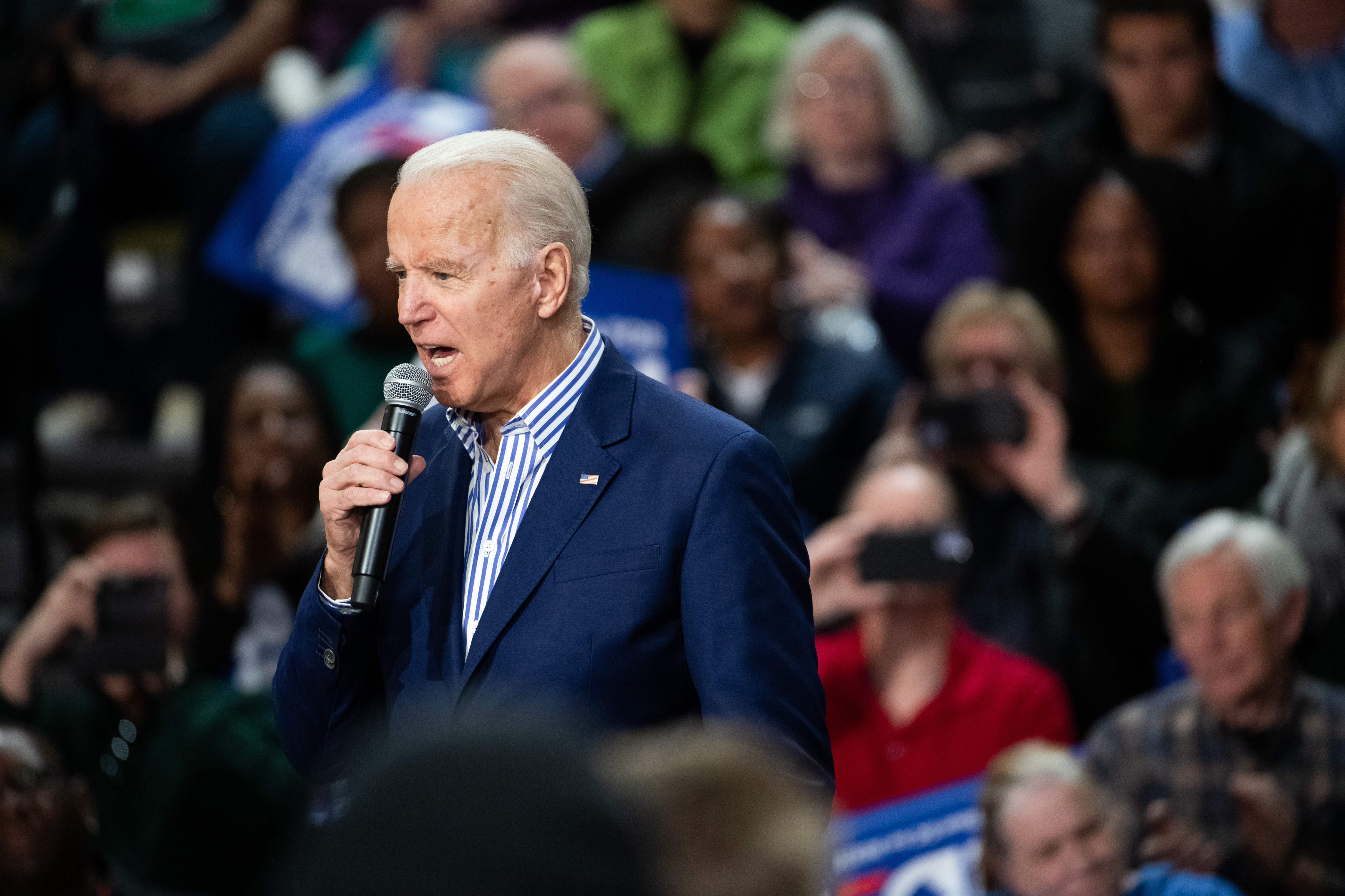 SPARTANBURG, SC - FEBRUARY 28: Democratic presidential candidate former Vice President Joe Biden addresses a crowd during a campaign event at Wofford University February 28, 2020 in Spartanburg, South Carolina. South Carolinians will vote in the Democratic presidential primary tomorrow. (Photo by Sean Rayford/Getty Images)