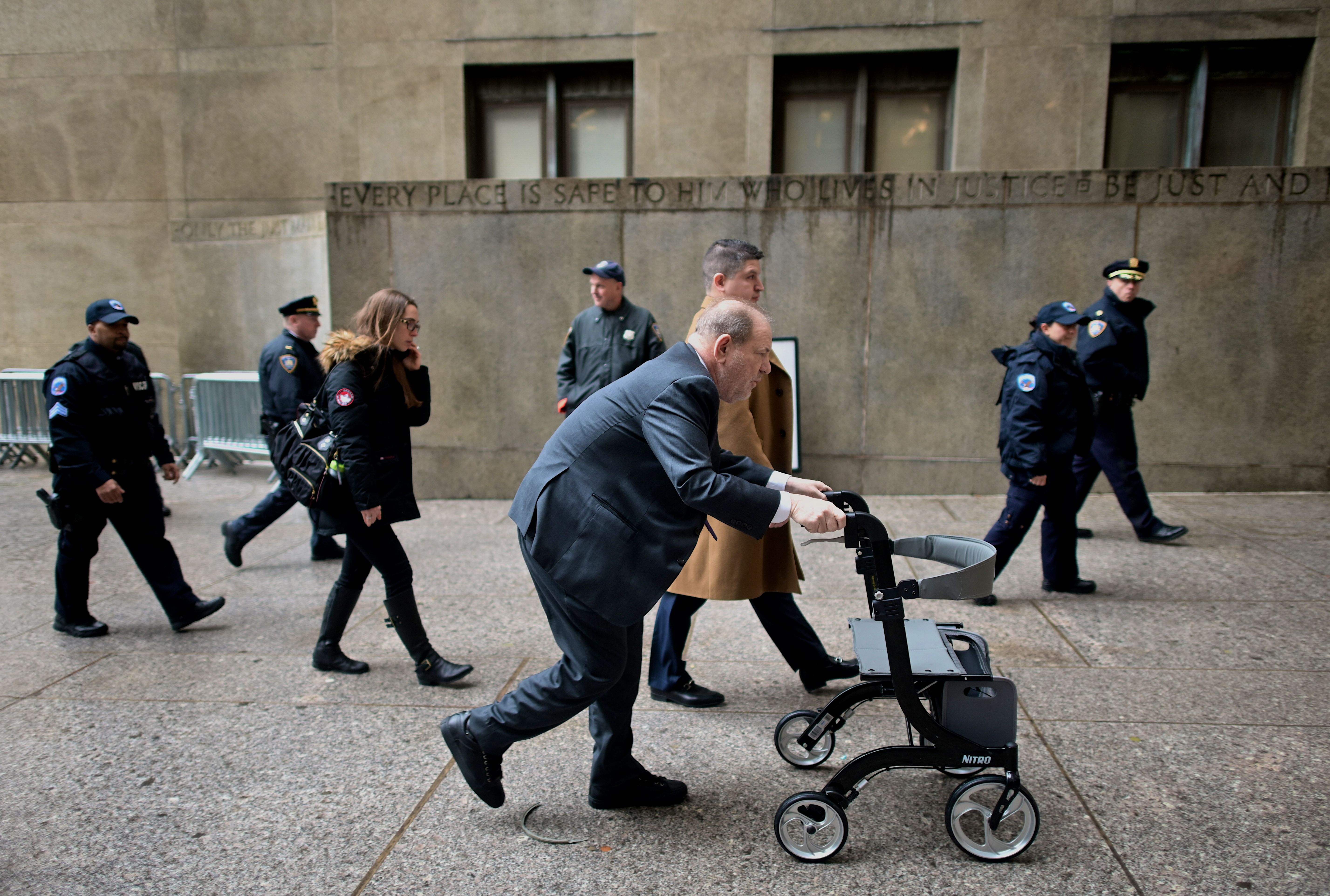 Harvey Weinstein arrives at the Manhattan Criminal Court, on February 10, 2020 in New York City. - Since testimony began on January 22,2020 six women have taken the stand to say they were sexually assaulted by Weinstein. All of the allegations against the former Hollywood titan are at least six years old, while one of them dates back three decades.Weinstein, 67, faces life imprisonment if convicted of predatory sexual assault charges related to ex-actress Jessica Mann and former production assistant Mimi Haleyi. (Photo by JOHANNES EISELE/AFP via Getty Images)