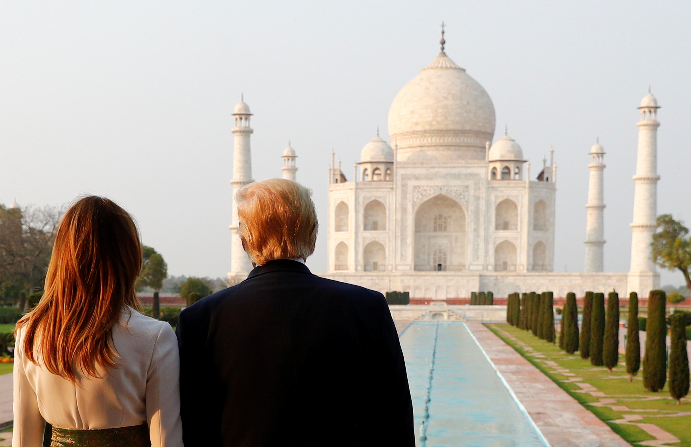 U.S. President Donald Trump and first lady Melania Trump tour the historic Taj Mahal, in Agra, India, February 24, 2020. (REUTERS/Al Drago)