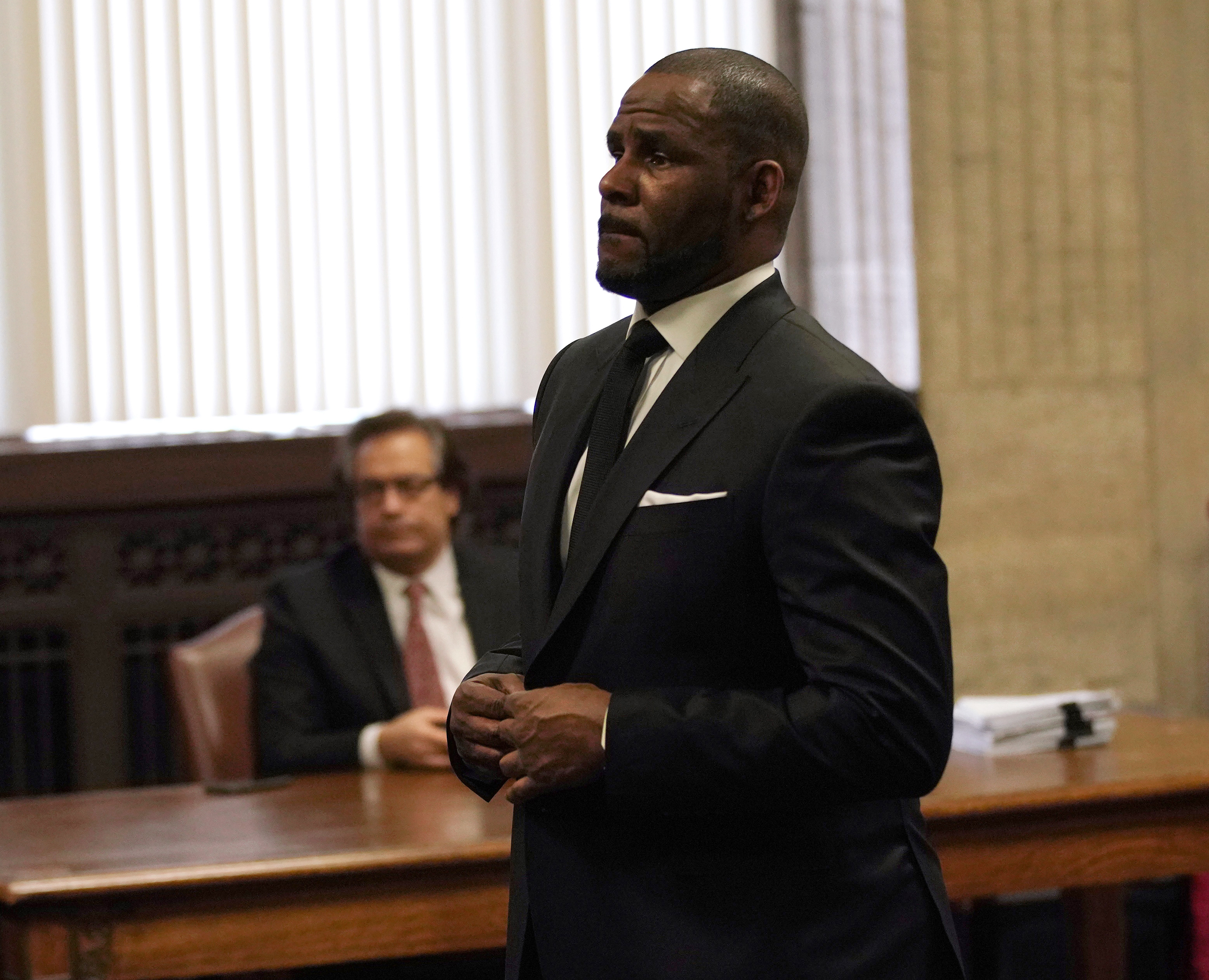 Singer R. Kelly appears in court for a hearing to request that he be allowed to travel to Dubai at the Leighton Criminal Court Building on March 22, 2019 in Chicago, Illinois. R. Kelly appeared before a judge to request permission to travel to Dubai to perform in concerts. (Photo by E. Jason Wambsgans-Pool/Getty Images)
