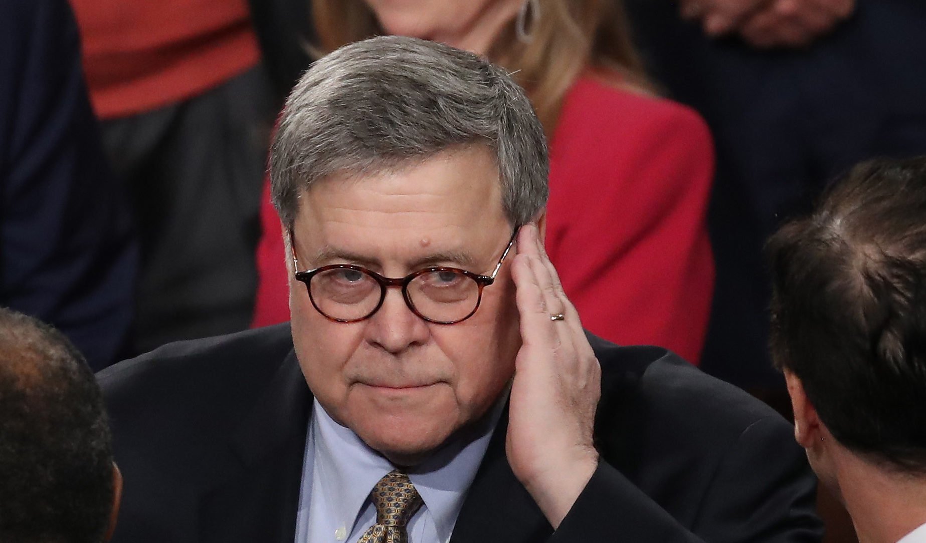 Attorney General William Barr arrives at the State of the Union address in the chamber of the U.S. House of Representatives on Feb. 4, 2020 in Washington, D.C. (Photo by Drew Angerer/Getty Images)