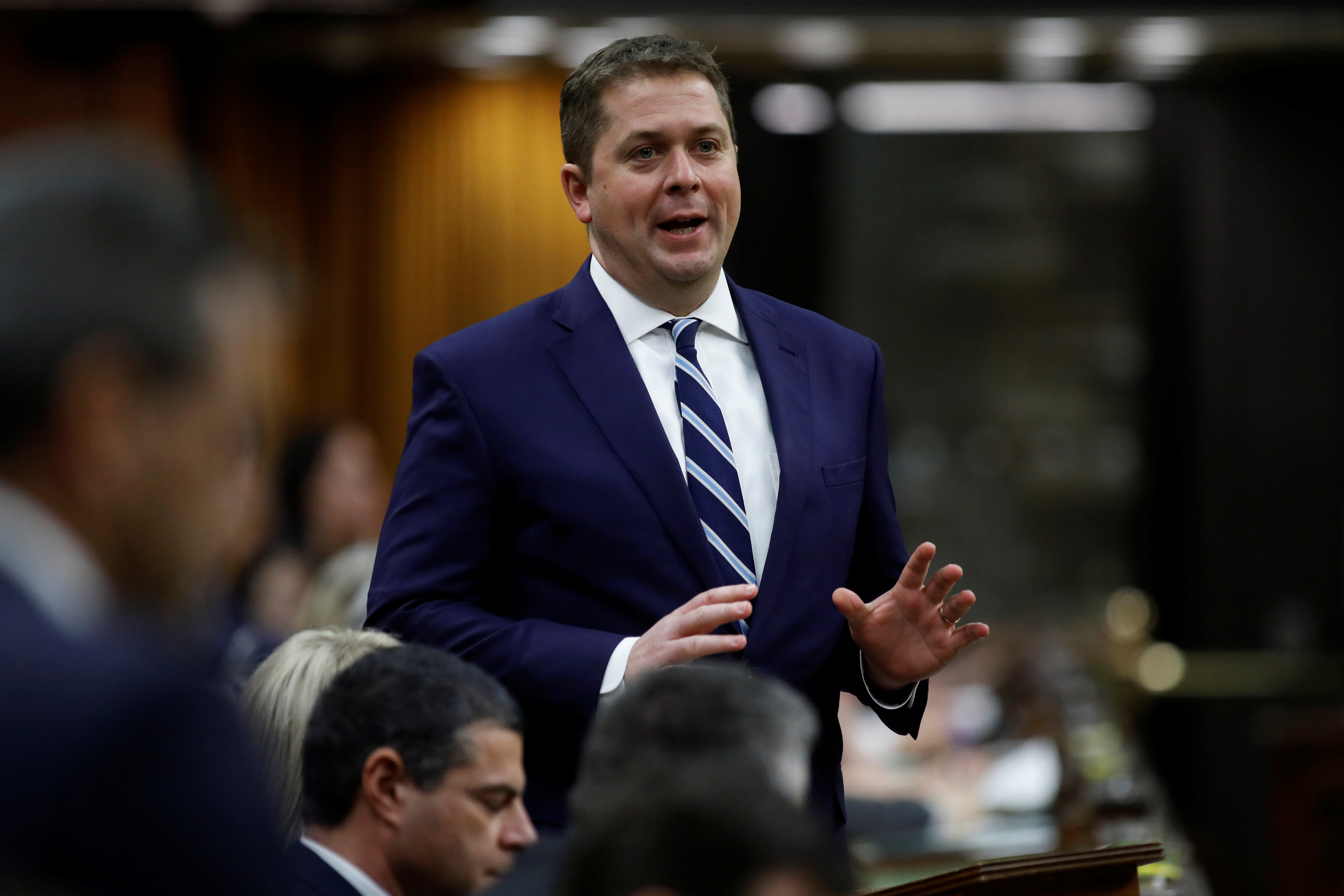 Canada's Conservative Party leader Andrew Scheer speaks during Question Period in the House of Commons on Parliament Hill in Ottawa, Ontario, Canada March 11, 2020. REUTERS/Blair Gable