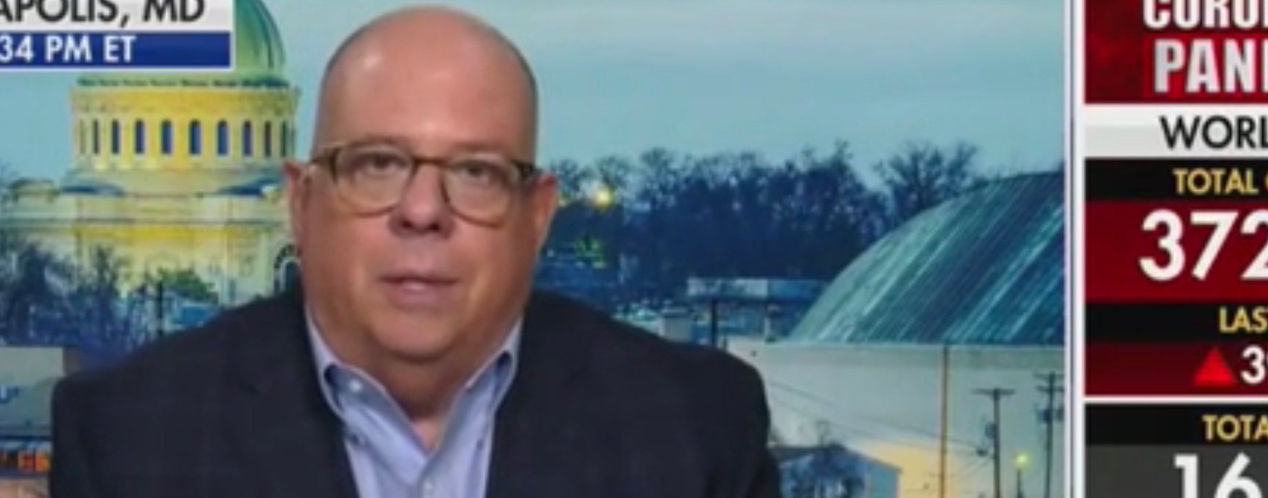 Republican Maryland Gov. Larry Hogan talks about the relationship between state governors and the Trump administration during the coronavirus crisis with Fox News, March 23, 2020. Fox News screenshot