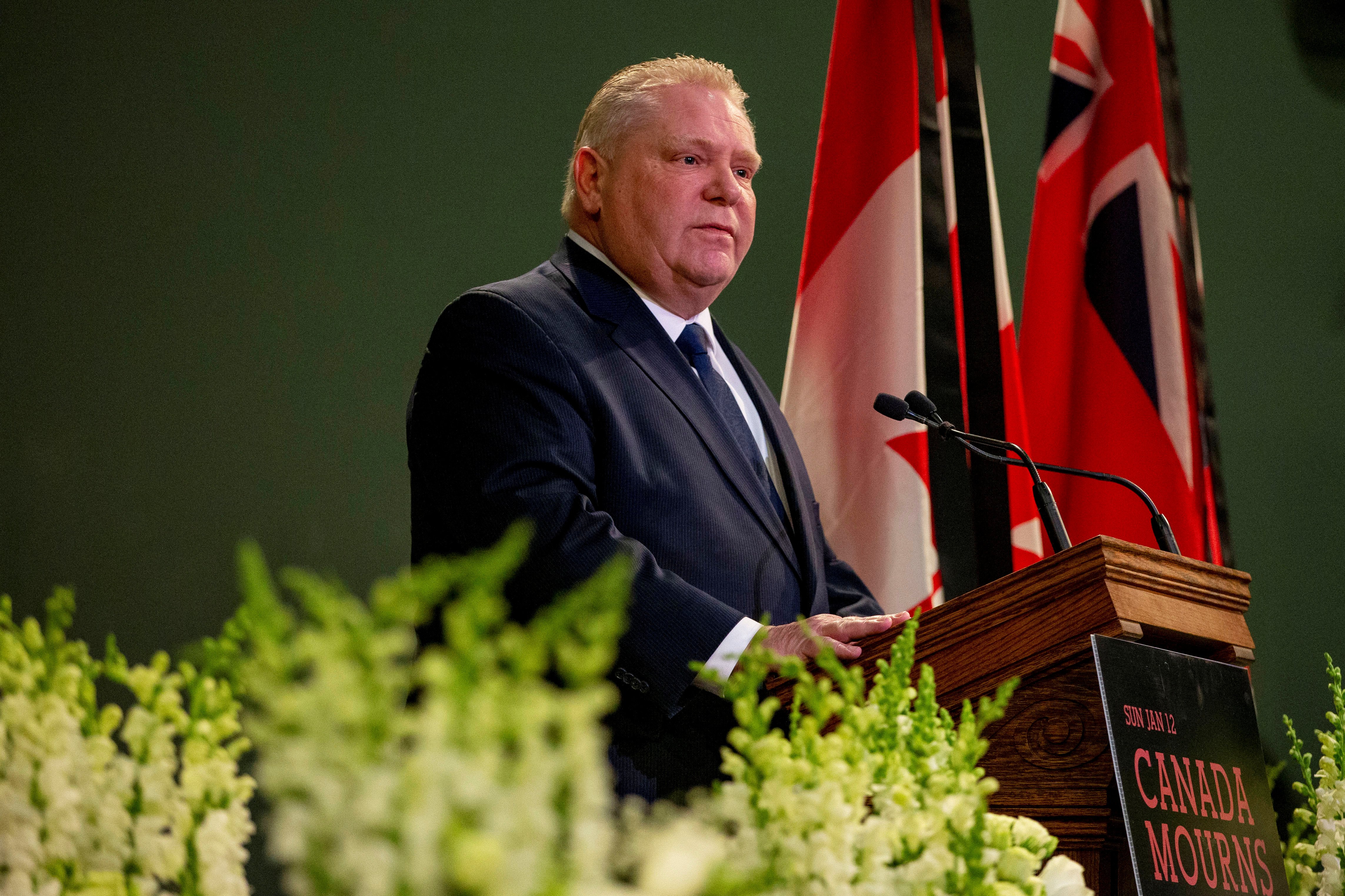Ontario Premier Doug Ford attends a memorial for the victims of a Ukrainian passenger plane which was shot down in Iran, at Convocation Hall in Toronto, Ontario, Canada Jan. 12, 2020. REUTERS/Carlos Osorio